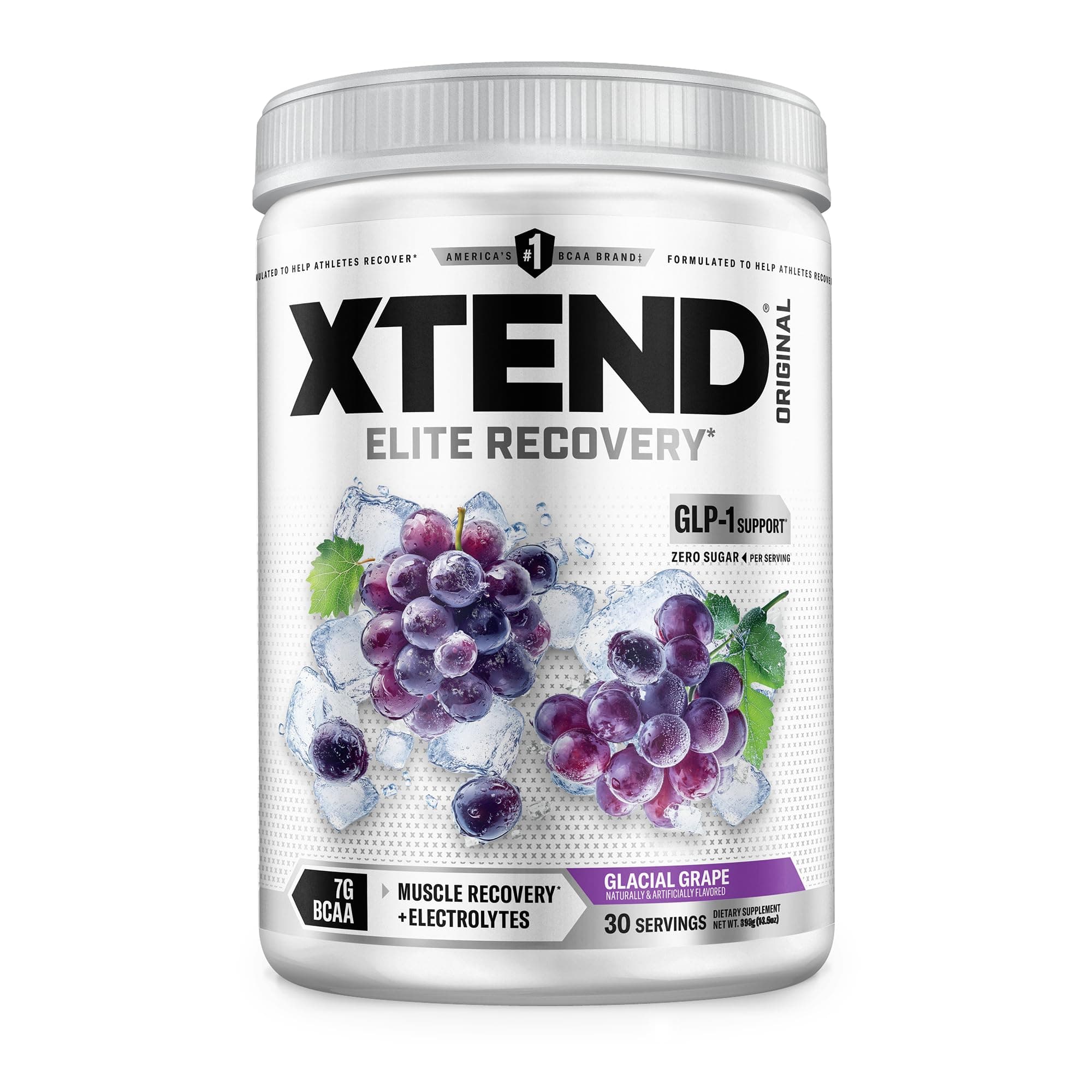 Original BCAA Powder, 7g BCAAs and 2.5g L-Glutamine for Muscle Recovery Hydration and Lean Muscle, Sugar Free Intra and Post Workout Drink with Electrolytes, Glacial Grape, 30 Servings