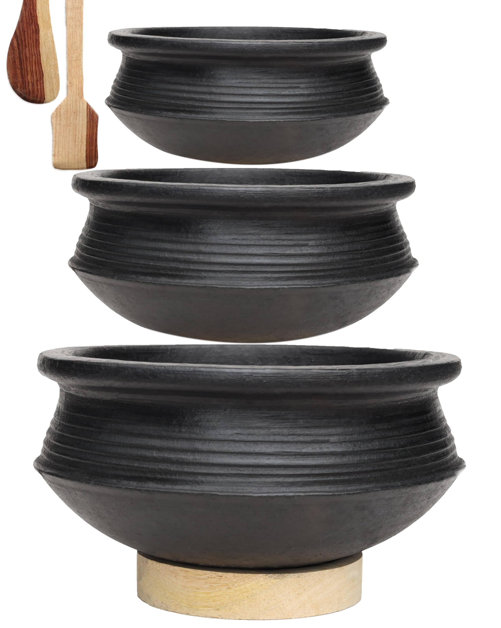 Deep Burned Clay Uncoated Biryani Handi/Pot for Cooking and Serving 1, 2 & 4 Liter | Black