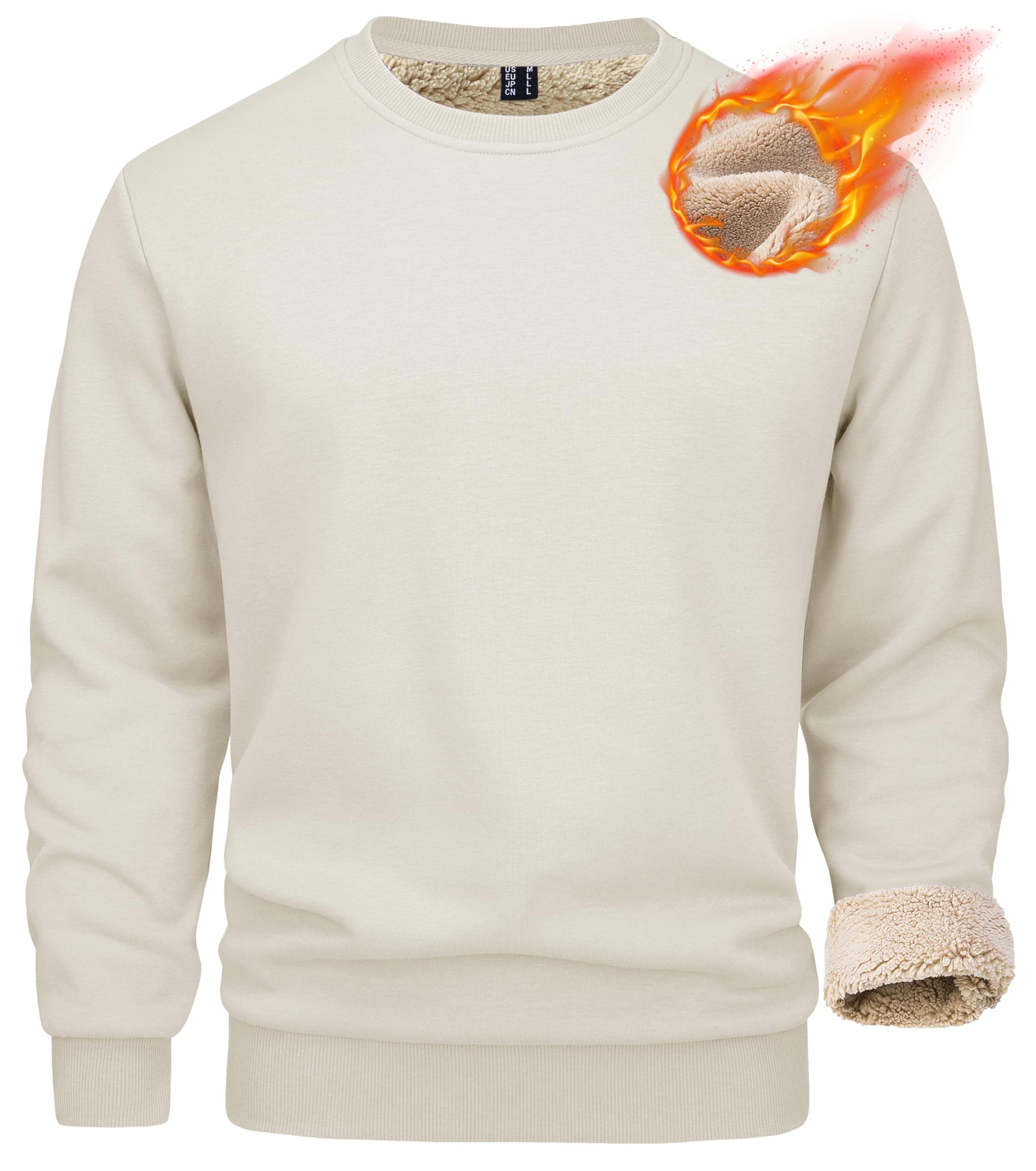 MAGCOMSEN Men's Sherpa Lined Sweatshirts Fleece Pullover Basic Tops Warm Crewneck Winter Sweatshirt