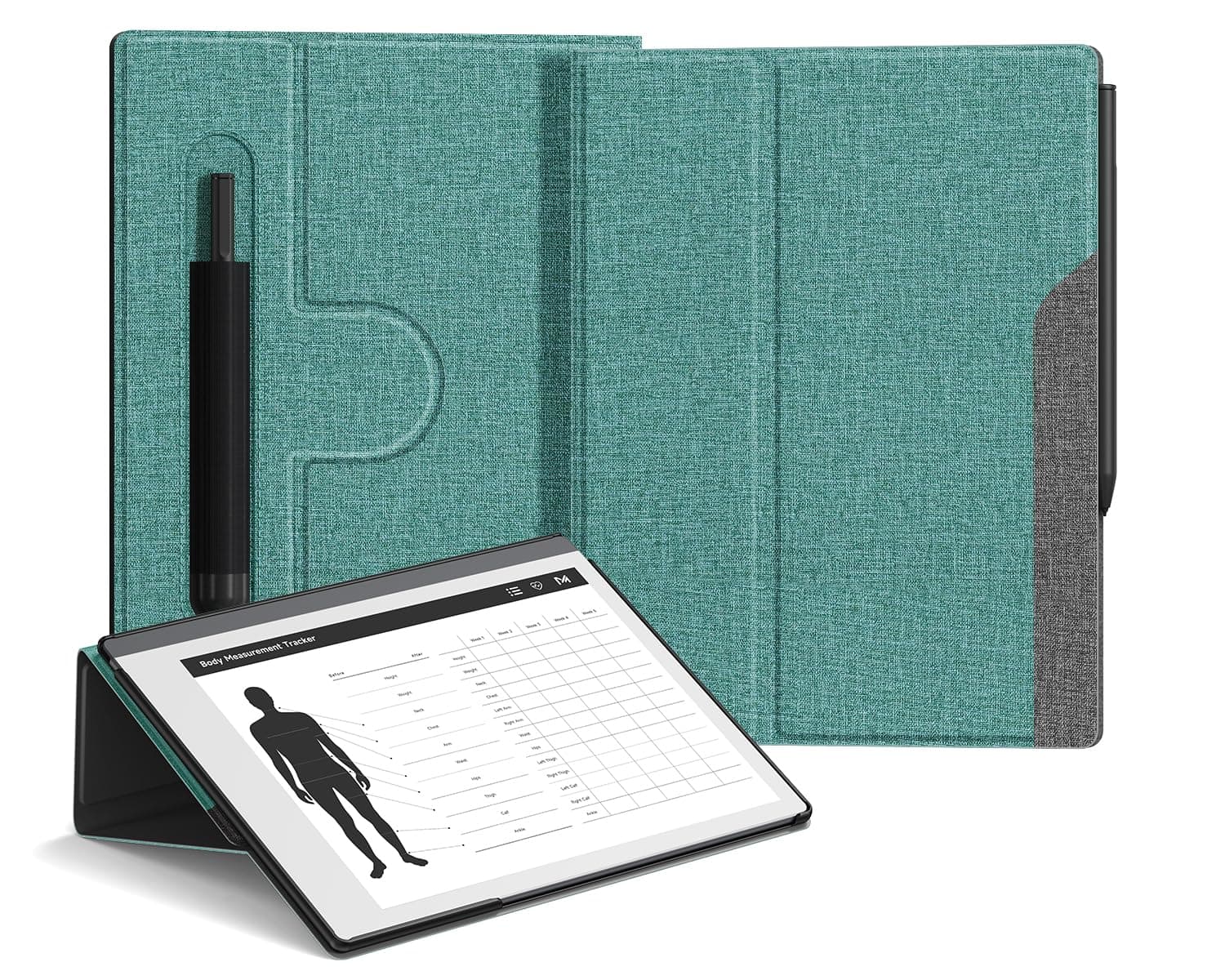 Ayotu Book Folio Case for Remarkable 2 Paper Tablet 10.3" 2020 Released, Premuin Fabric Smart Cover with 360 Degree Rotatable Stand and Stylus Pocket, Only for Remarkable 2, Gray & Green