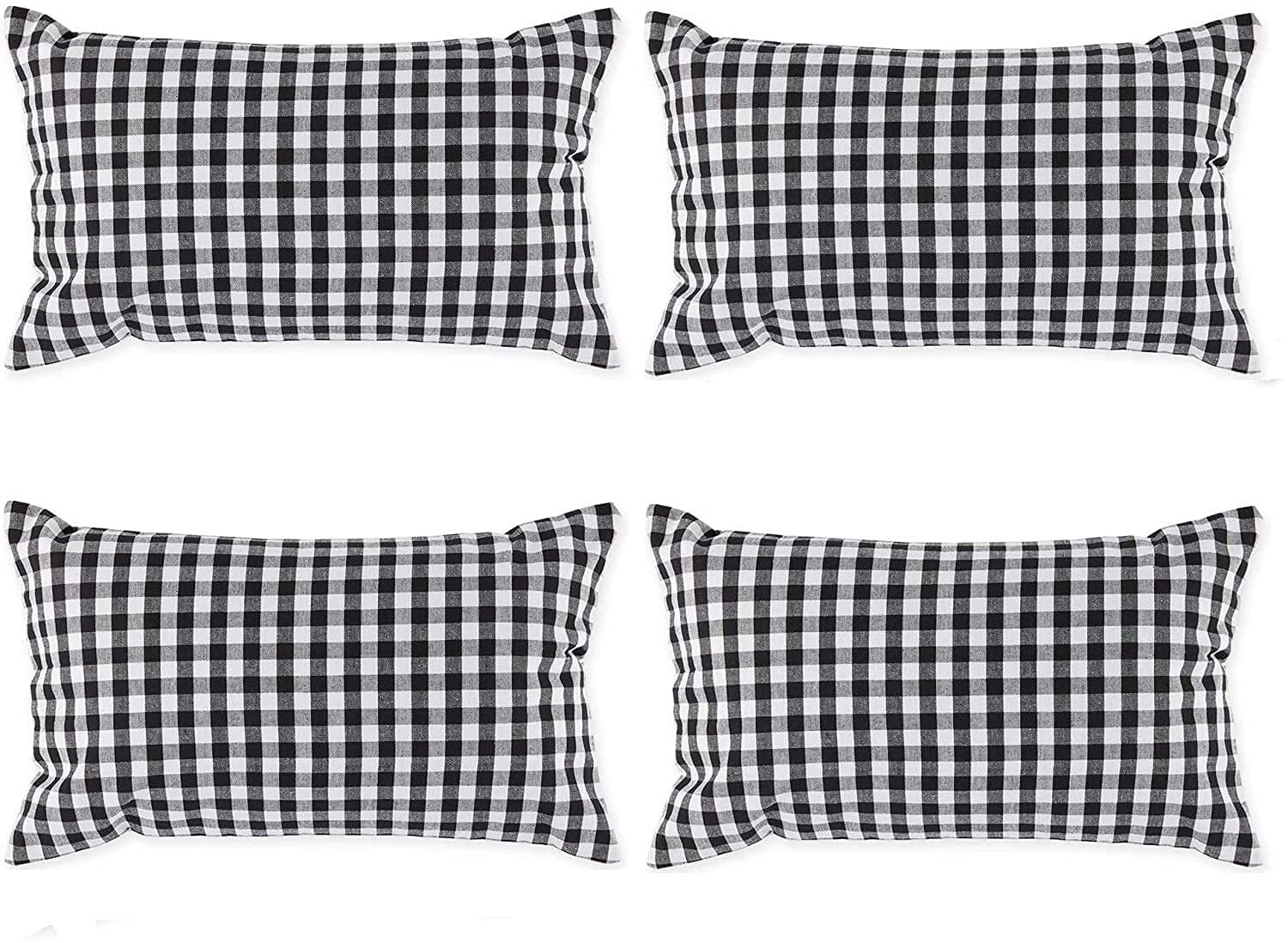 HB MSALA Black and White Checkered Microfiber 16 X 25 Inch Size Soft Plush Cushy Pillow (Pack of 04)