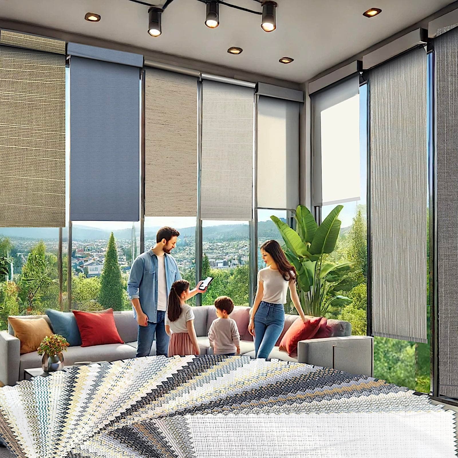 HILADUO Customized Solar Screen Roller Shade Blinds with Remote-Controlled Motorized Operation (Fabric Samples)