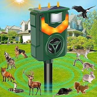Ultrasonic Animal Repellers,Solar Cat Repellent Outdoor with Flaming Eye Alarm,Waterproof Raccoon Repellent with Motion Detection for Farm Yard Garden Repelling Dog, Rabbit, Skunk,Squirrel