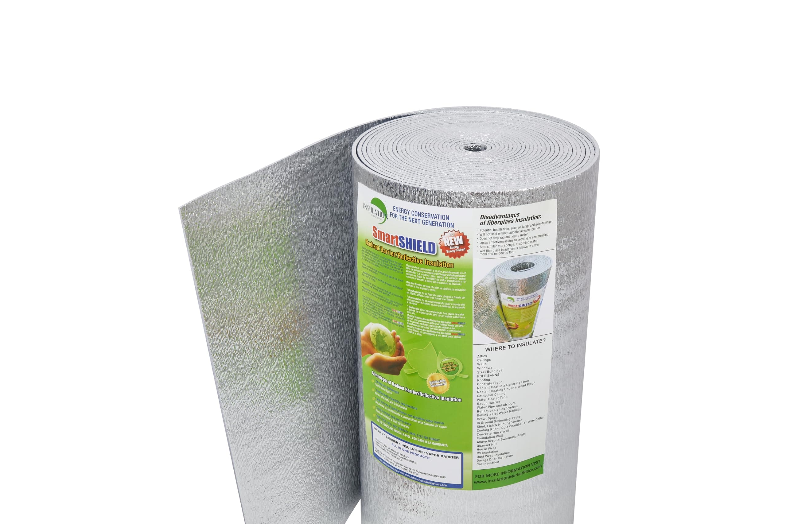 SmartSHIELD -5mm 48"x10Ft Reflective Insulation Roll, Foam Core Radiant Barrier, Heat-Cold Shield, Thermal Foil Insulation - Pure Aluminum