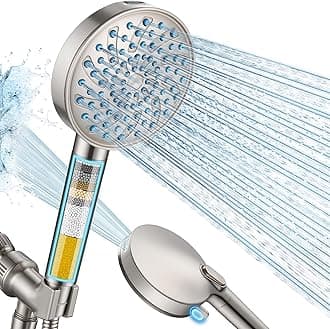 Filtered Shower Head with Handheld, High Pressure 7-mode Showerhead with Filters for Hard Water - Remove Chlorine - Reduces Dry Itchy Skin, Patented Paddle Shift Design, Brushed Nickel