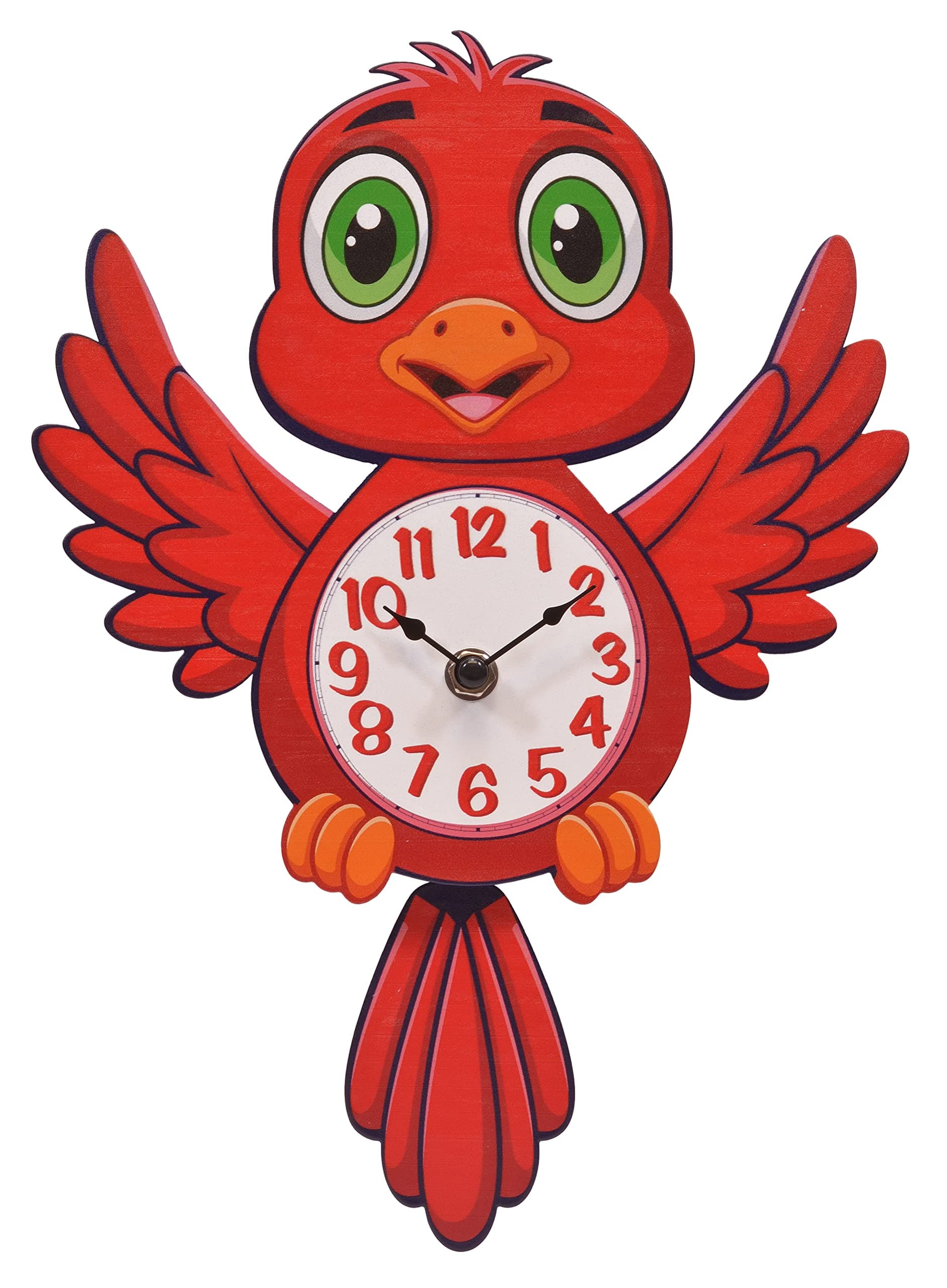 Cardinal Red Bird Swinging Tail Pendulum Pal Wall Clock, 12 Inch