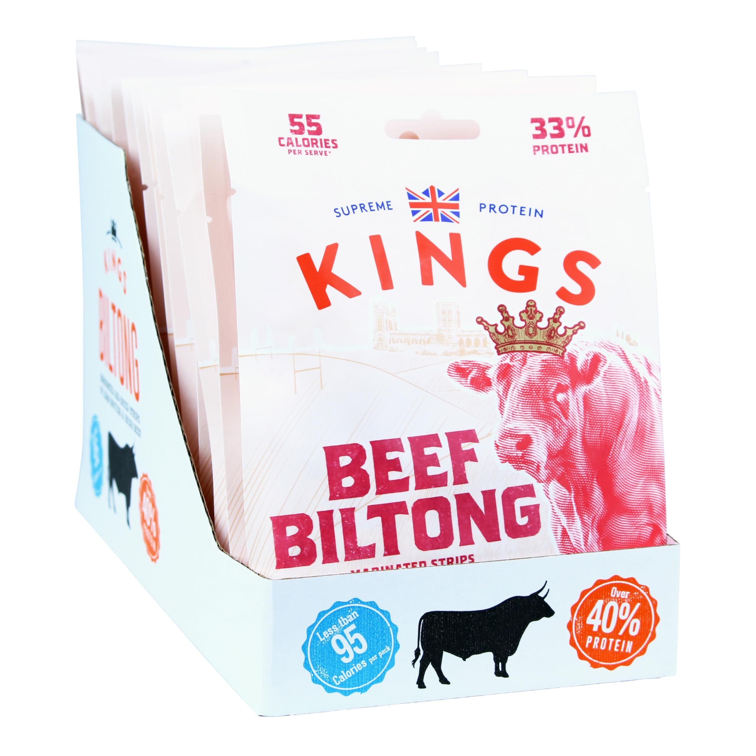 Beef Biltong - Rib Eye Flavour - High Protein Snacks, Marinated and Cooked Meat - Bulk Box of 12 x 25 g Packs