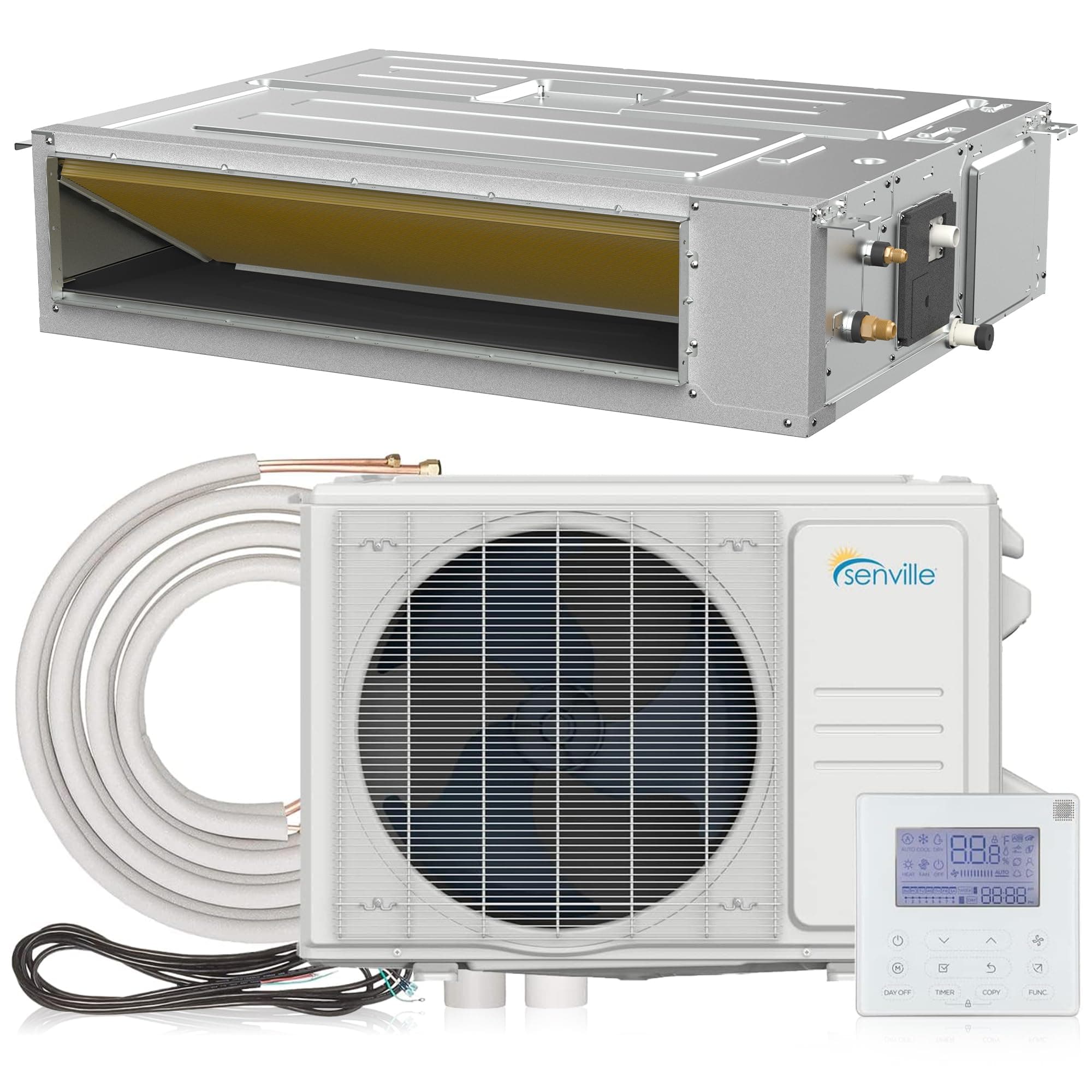 18,000 BTU Ducted Mini Split AC/Heating System, Concealed Duct, Built-in Water Pump, Wall Thermostat, 16 Ft. Installation Kit