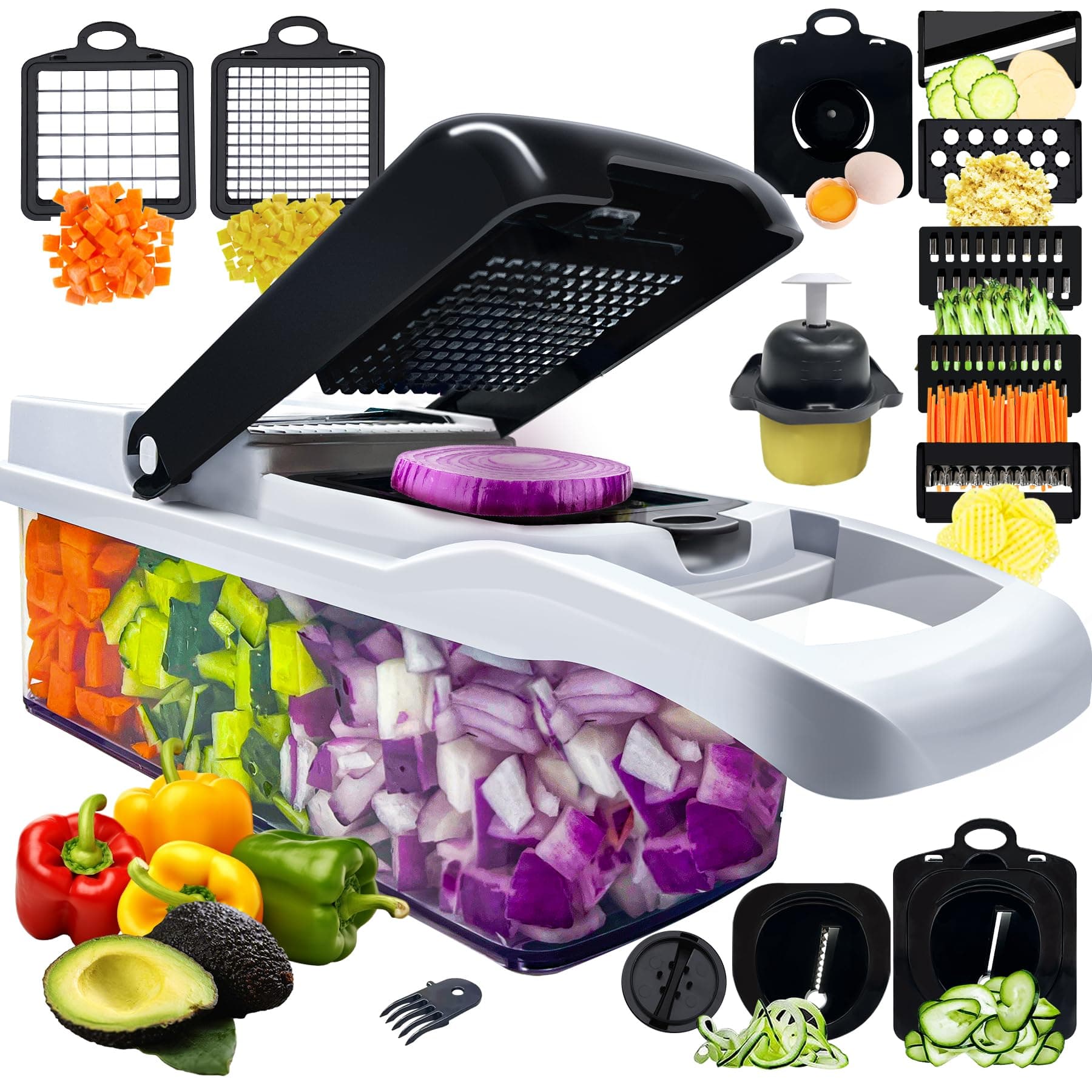 Vegetable chopper with Container, Onion Cutter, Multifuctional 15 in 1 Food Chopper, Chopper Vegetable cutter, Veggie Chopper With 10 Blades, Salad Chopper, Good Helper in Kitchen, White