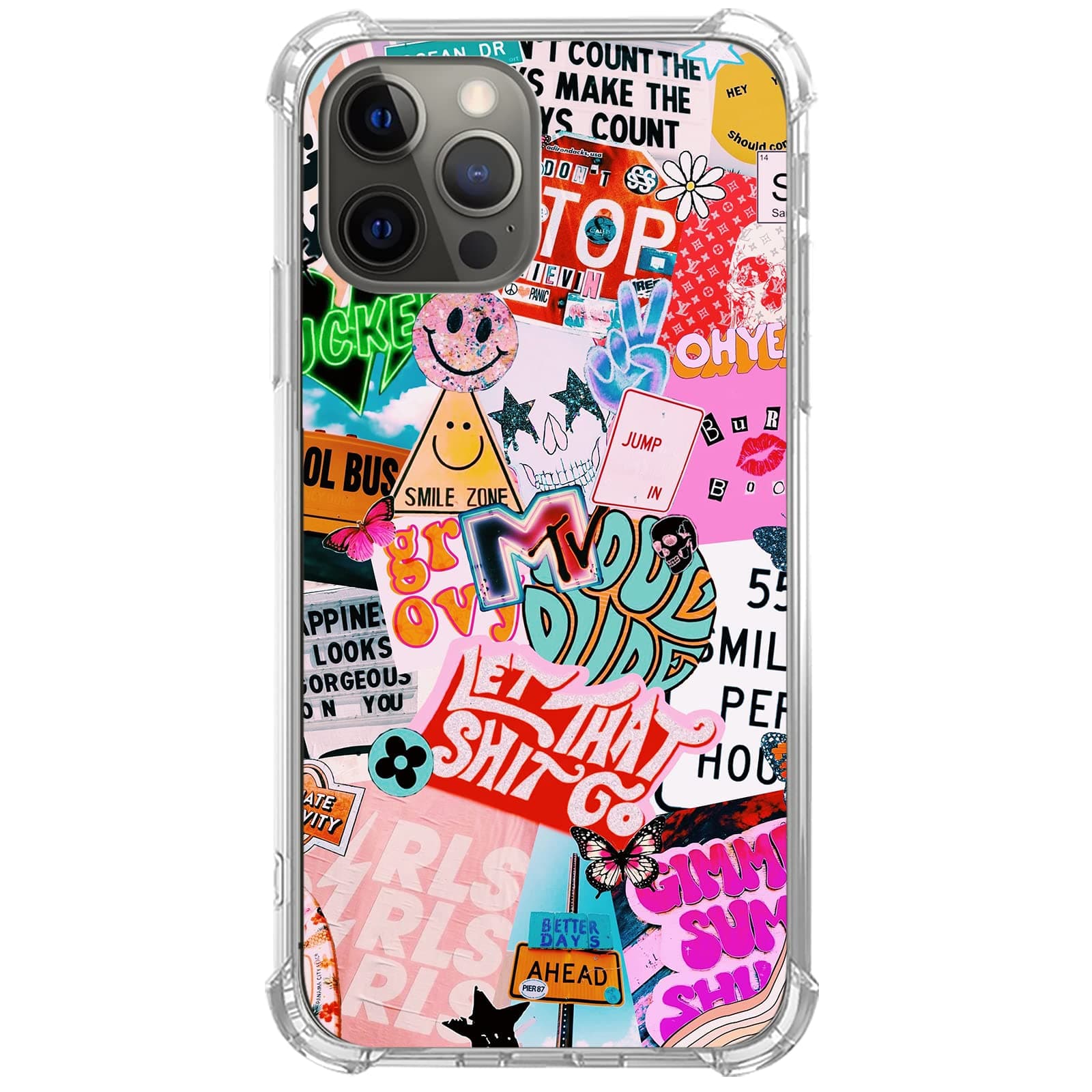 Good Vibes Phone Case for iPhone 15 Pro Max, Girly Phone Case, Aesthetic Positive Collage Case Compatible with iPhone 15 Pro Max for Girls Boys Women Men, Unique Trendy TPU Bumper Cover Case