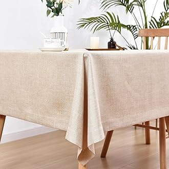 Wolkemer Faux Linen Square Tablecloth Heavy Duty Wrinkle Resistant Fabric Table Cloths 70 x 70 Inch Beige Table Cover for Kitchen Dining Indoor Outdoor Tabletop Decoration