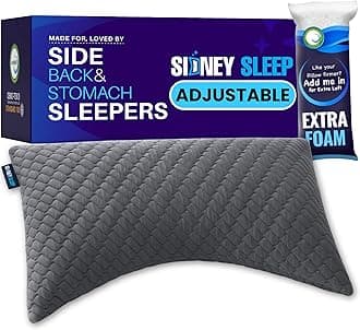 Sidney Sleep Bed Pillow for Side and Back Sleepers - Queen Size - Adjustable Filling - Memory Foam Pillow for Neck and Shoulder Support - Customizable Loft - Additional Foam Bag Included (Grey)