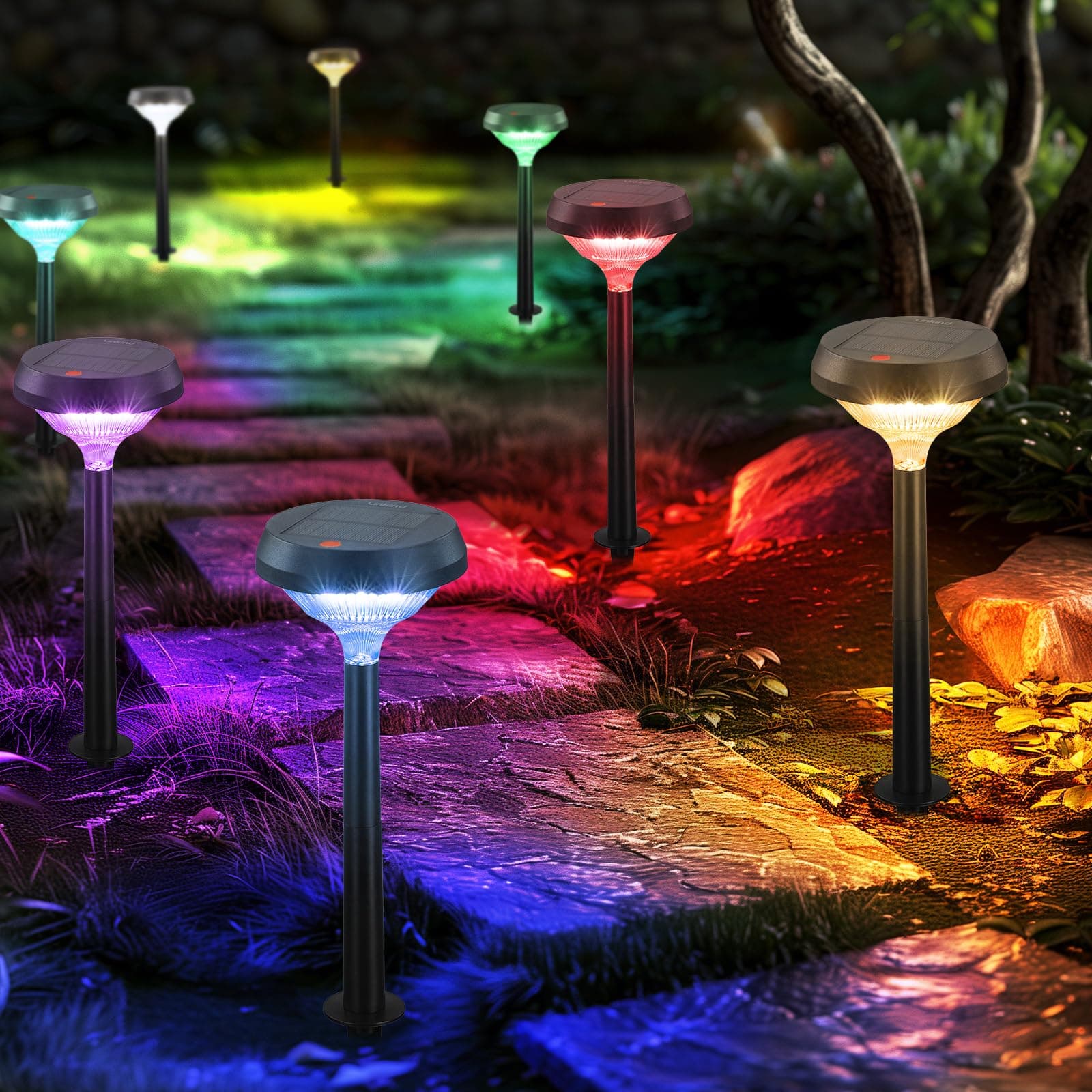 Linkind Solar Pathway Lights 8 Pack, Color Changing Solar Lights Outdoor Waterproof, Multicolor/Warm White/Cool White St Patricks Day Lights for Walkway Yard Garden Landscape