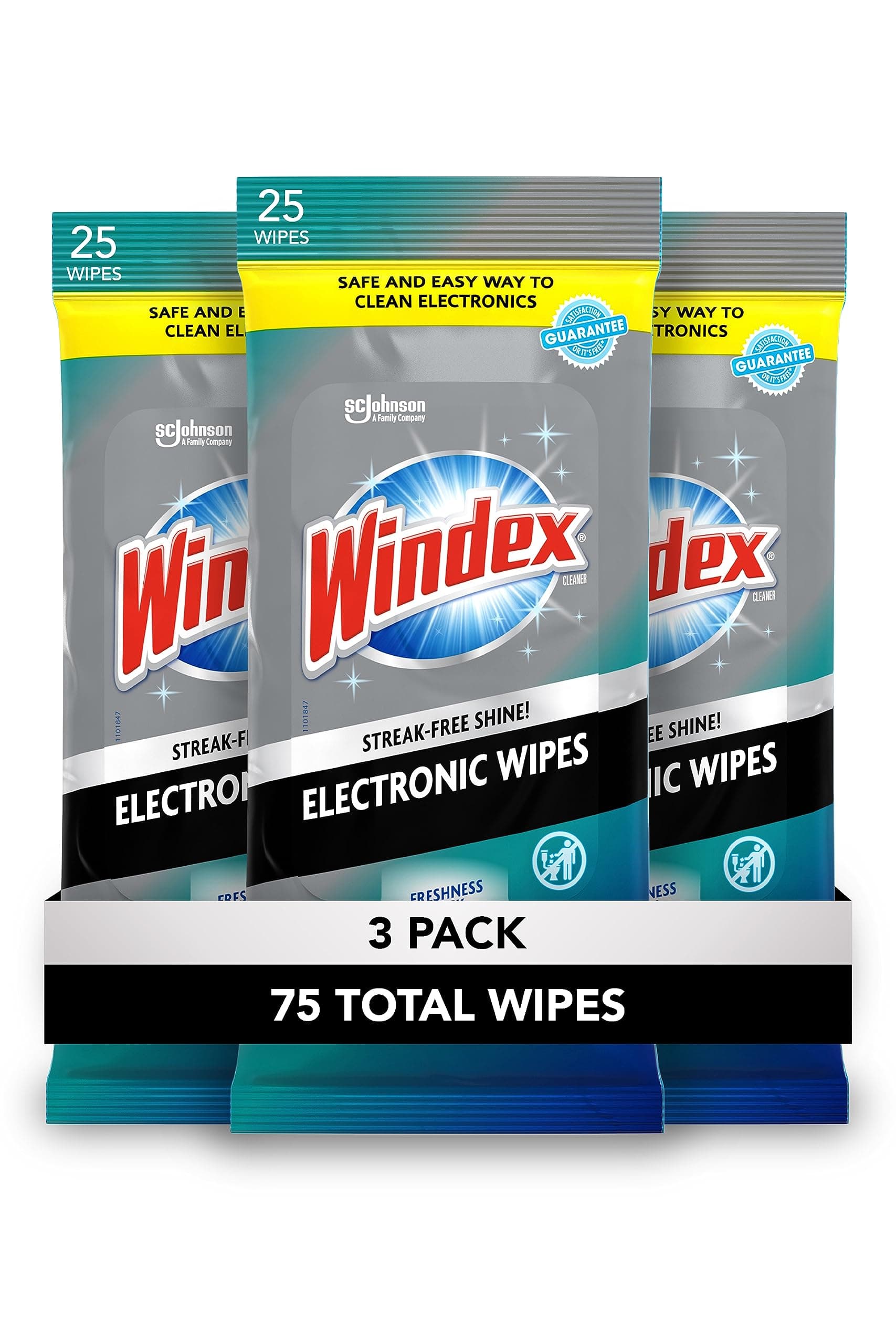 Windex Electronics Screen Wipes for Computers, Phones, Televisions and More, 25 count - Pack of 3 (75 Total Wipes)