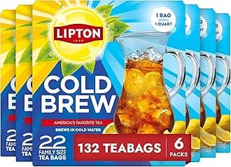 Cold Brew Black Tea Bags Family Size 6-Pack 132 Total Bags Rainforest Alliance Certified Iced Tea Bags for Smooth Crisp Refreshing Cold Brewing Experience
