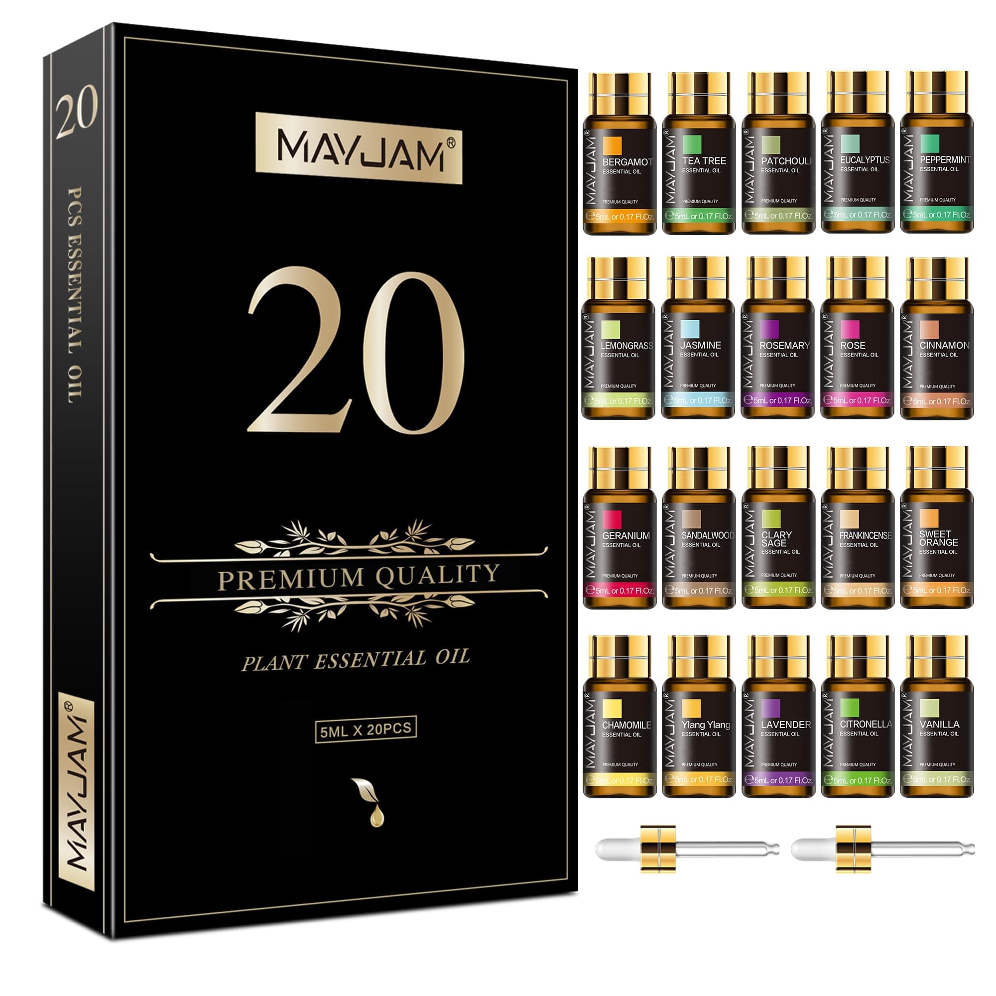 MAYJAM Tea Tree 20 Pcs Pure Essential Oil Gift Set, for Diffuser, Humidifiers, Skin Care, Massage, Fragrance Oil Scent for DIY Candle and Soap Making, Gift for Friend (5ML)