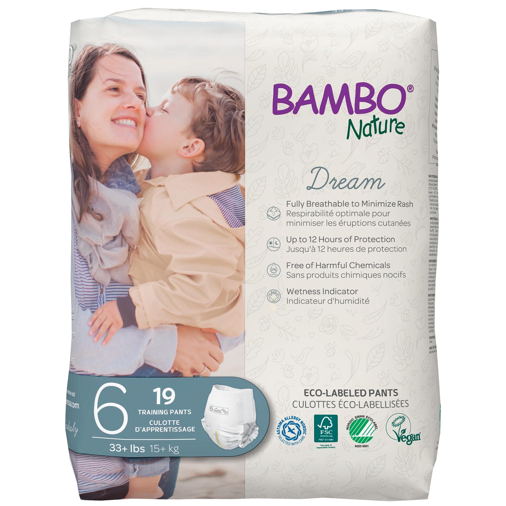 Bambo Nature Premium Eco-Friendly Training Pants, Size 6 35+ Lbs, White, 19 Count
