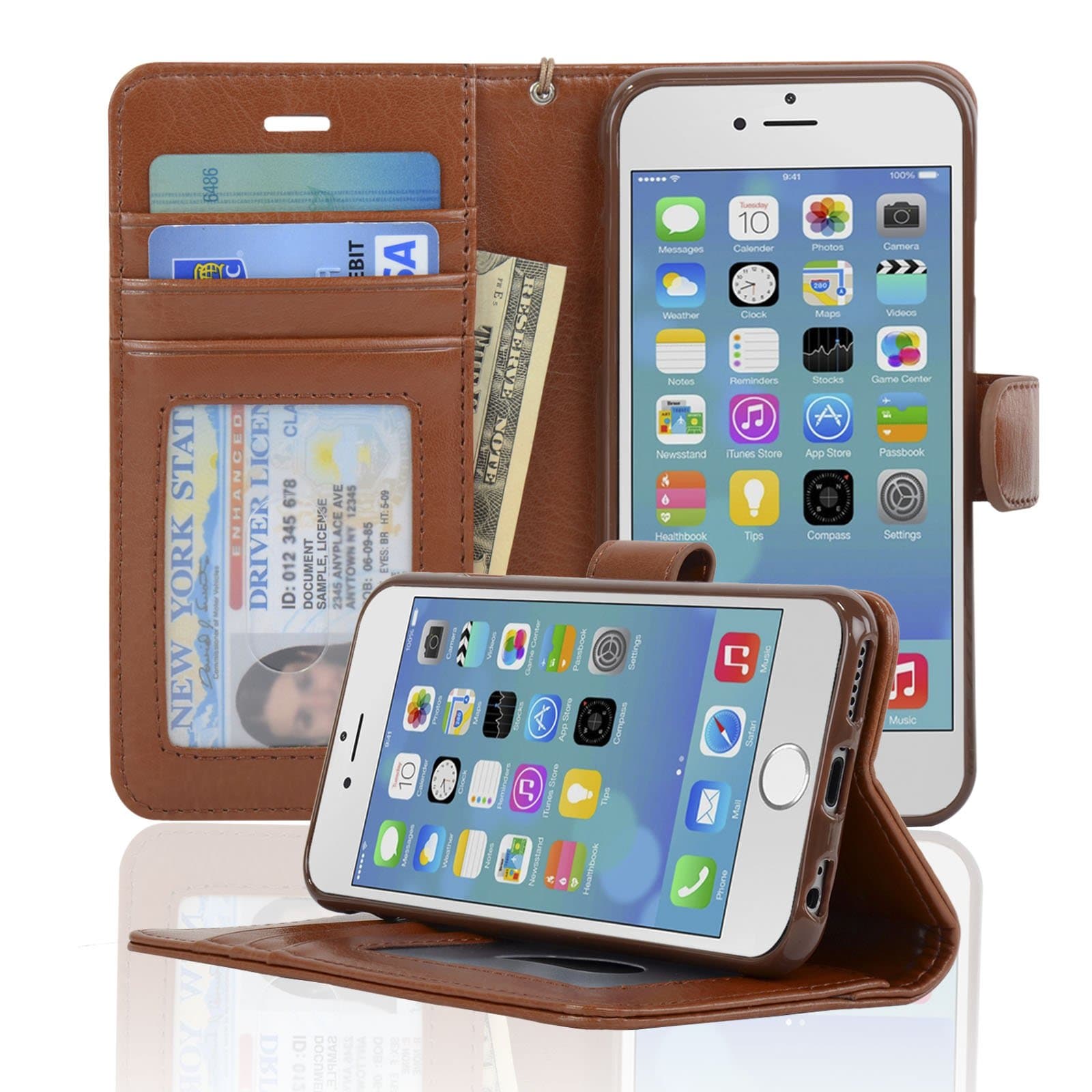 Navor Protective Flip Wallet Case for iPhone 6/6S [4.7 inch] - Brown (IP6OBR)