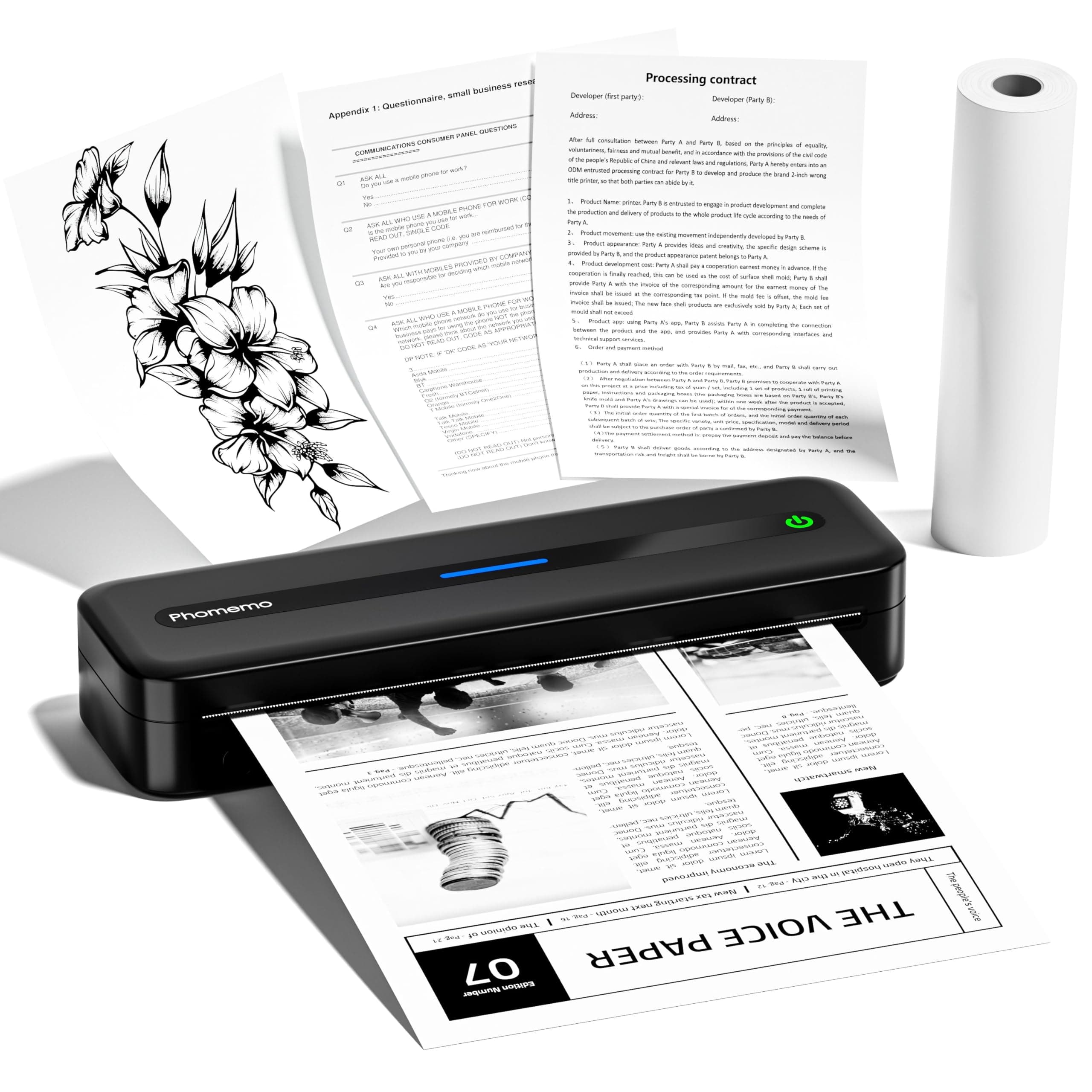 Phomemo M832 Portable Printer, Upgrade Thermal Printer Wireless for Travel, Bluetooth Inkless Support 8.26"x11.69" A4/4''/3''/2'' Thermal Roll Paper, Compatible with Phone & Laptop,300dpi