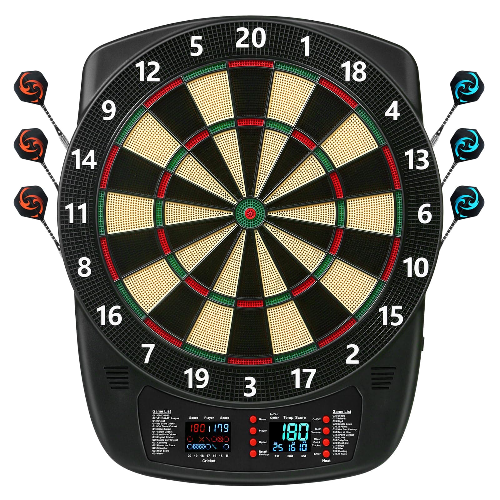 Electronic Dart Board, Soft Tip Dartboard Set 40 Games, 427 Variants Digital Electric Dart Boards with Colorful LED, 6 Darts, 100 Tips, Power Adapter