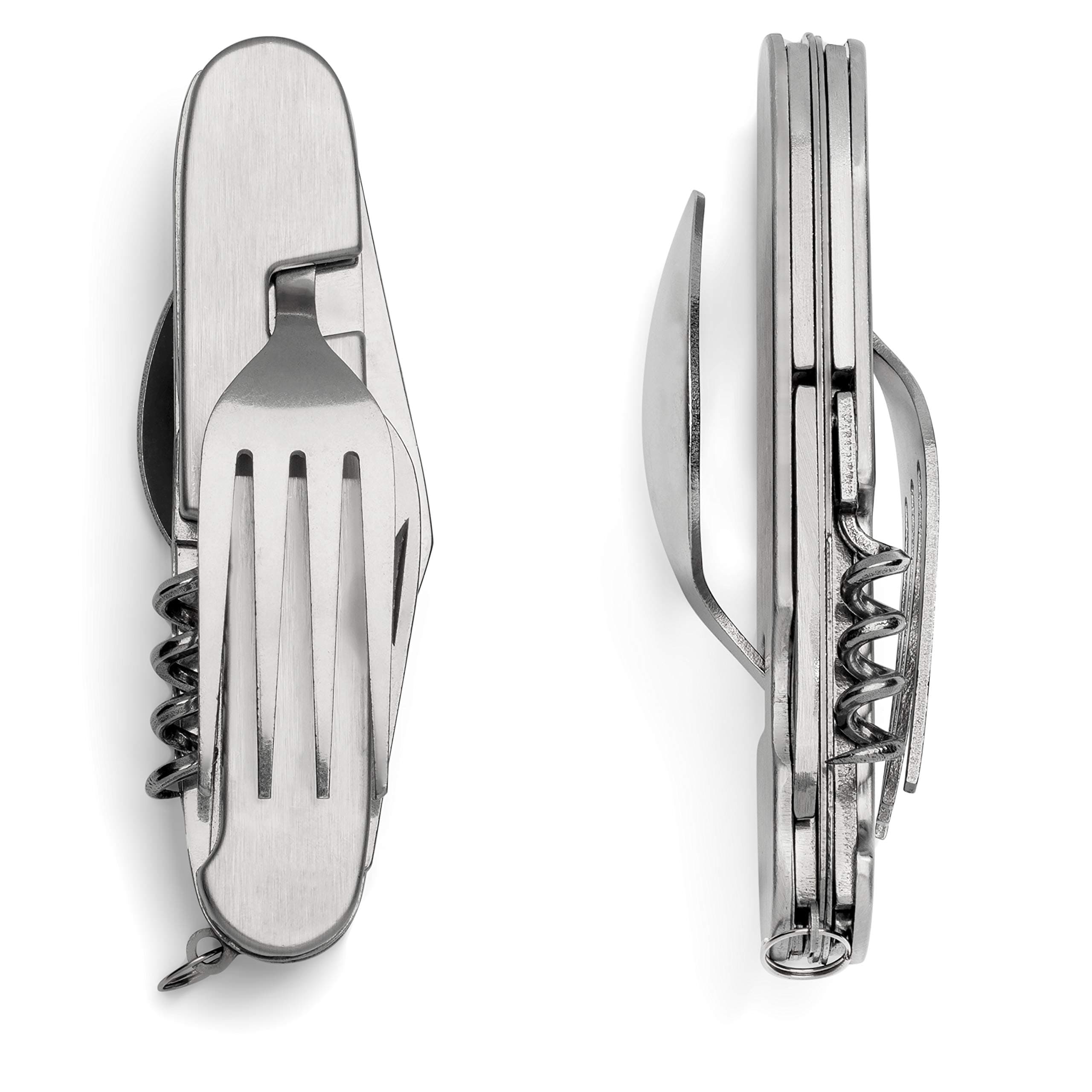 2 Pack Multi-Function 6 in 1 Fork Spoon Opener and Knife Combination for Hiking, Survival, and Camping