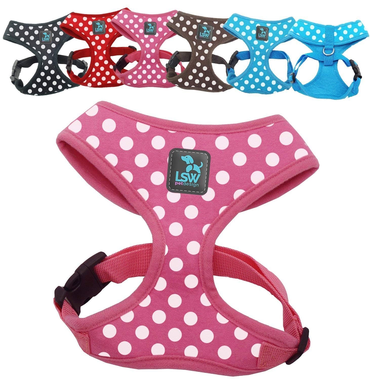 LSW Pet Design No Pull Small Dog Pet Harness Breathable Dotty Cotton Design and Sizes Pink Extra Small