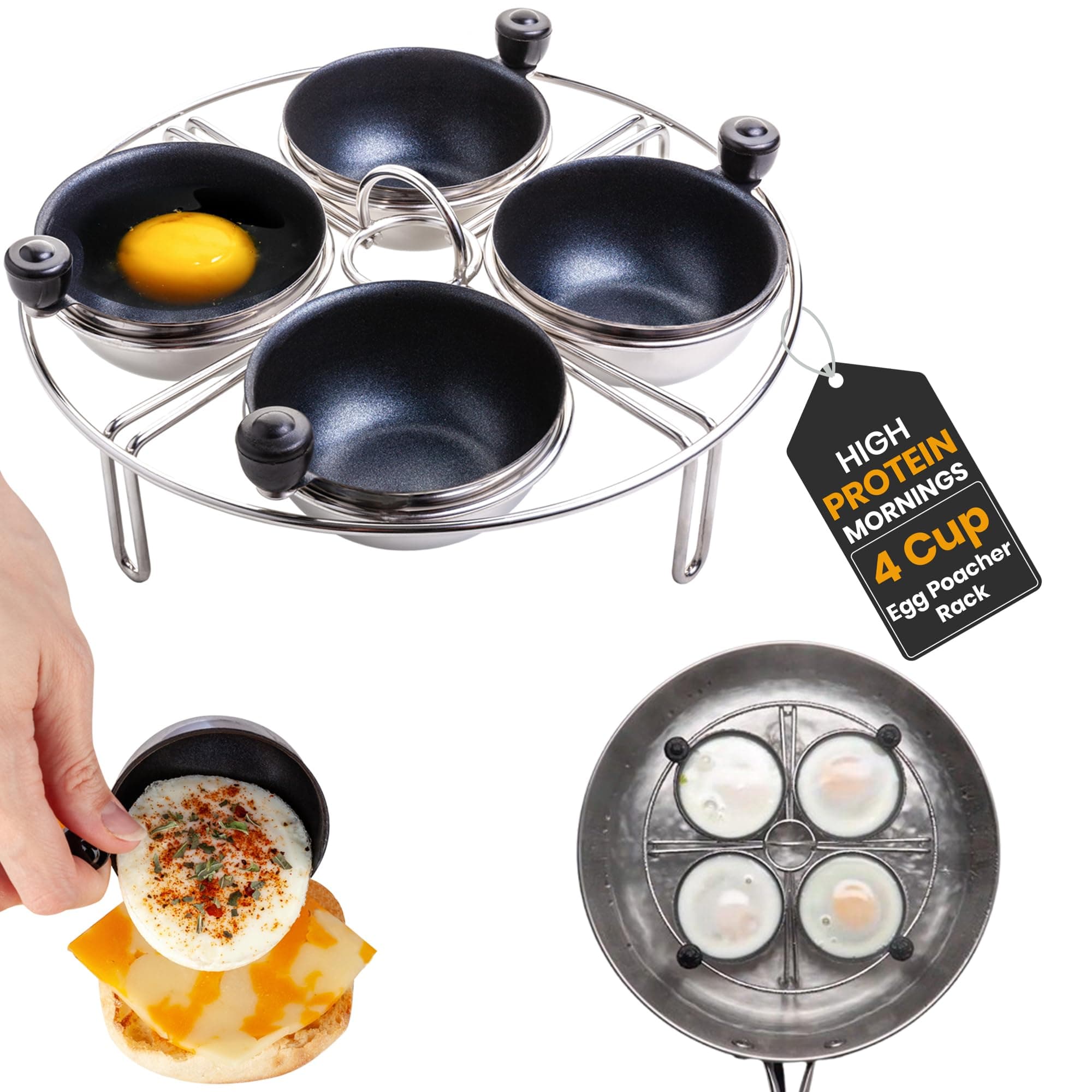 Eggssentials, 4 Egg Poacher insert Stainless Steel Rack