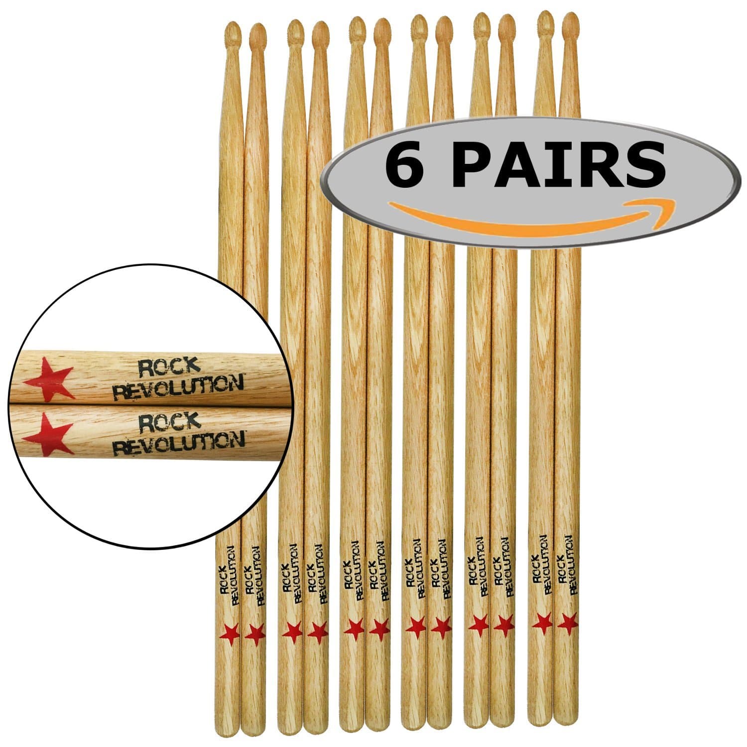 Drum Sticks For Kids Drumsticks Pack. Contains 6 Pairs. Includes Rock Revolution 5a American Hickory Drumsticks. Drumstick Package From Rock Revolution