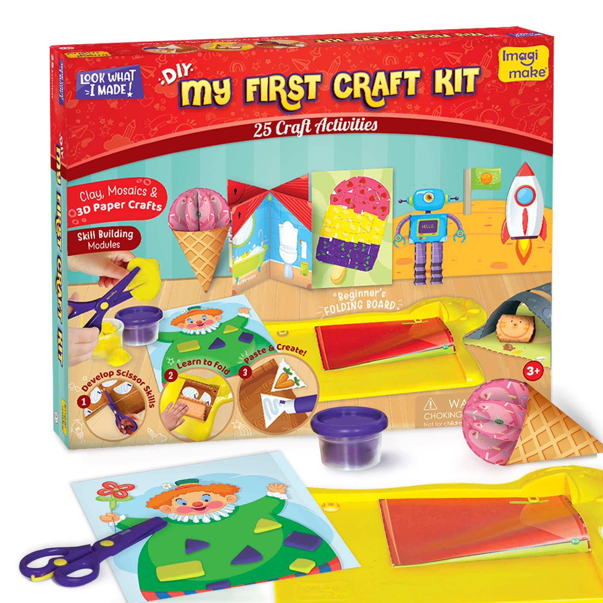 My First Craft Kit with Activity Book | 25 DIY Art & Craft Activities | 1 Child-Safe Scissor | 4 Tubs of Reuseable Dough | Gifts for Girls & Boys Ages 3, 4, 5, 6, 7