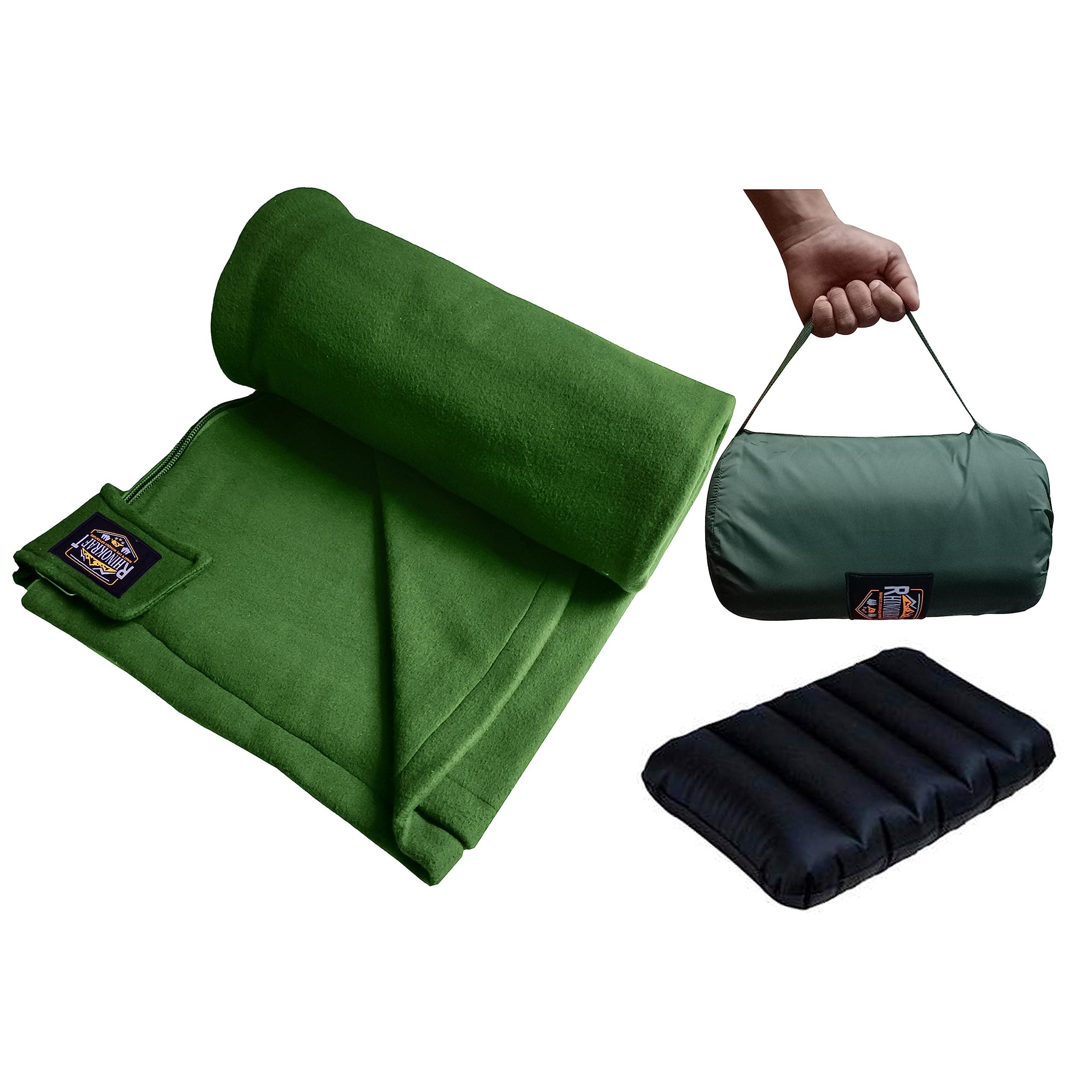 Lightweight Compact Microfiber Fleece Sleeping Bag Liner 190 x 90cm / 75" x 35" Long Full Sized Zipper Outdoor Camping Blanket Travel Sheet for Sleepovers, Camping, Sporting Events + Air Travel Pillow