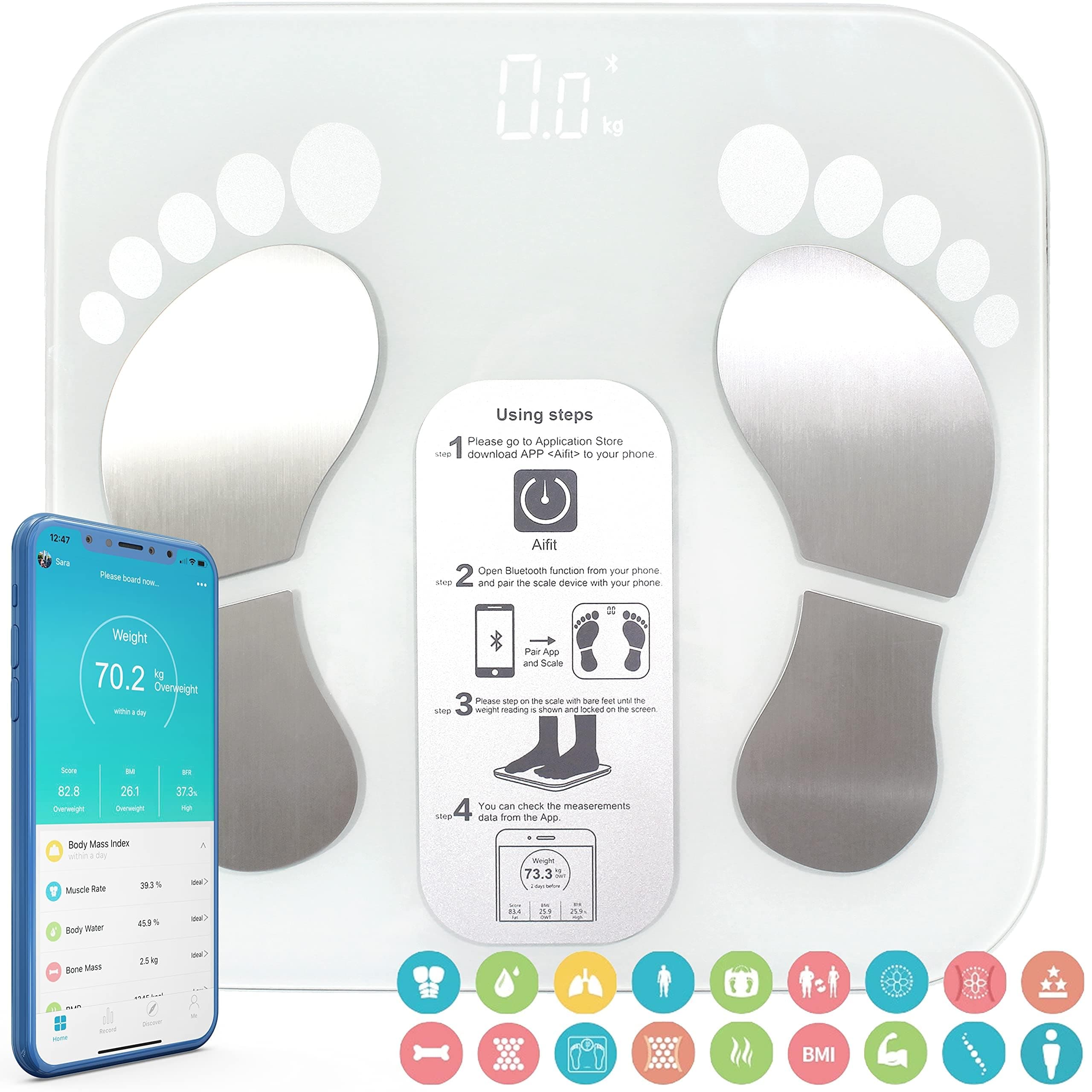 ELECDONSmart Electronic Weight Scale, Bluetooth Bathroom Body Fat Scale with Digital Measurements, BMI Analysis, Bathroom Accessory Set