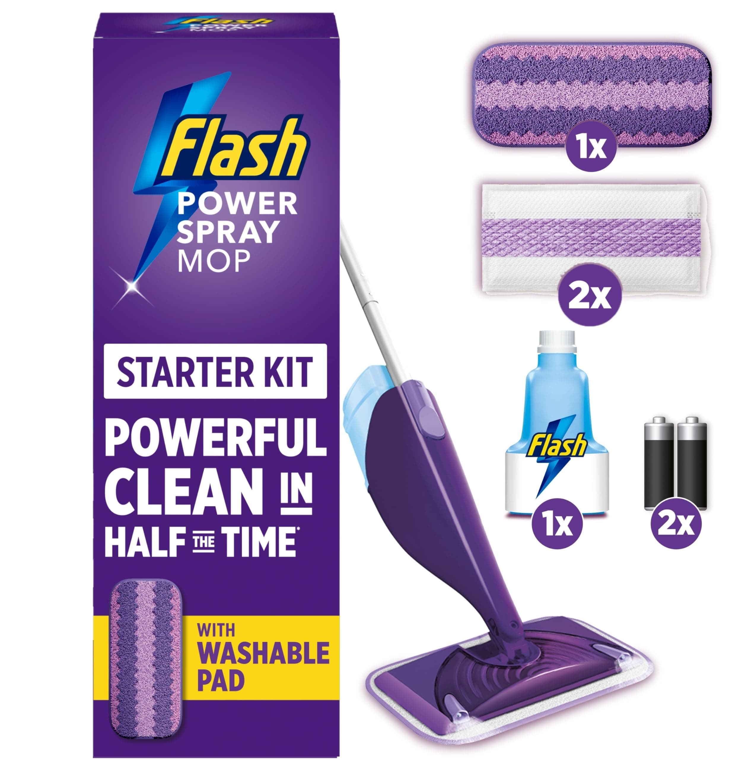 Flash Power Spray Mop Floor Cleaner Kit (1 Washable + 2 Disposable Pads).