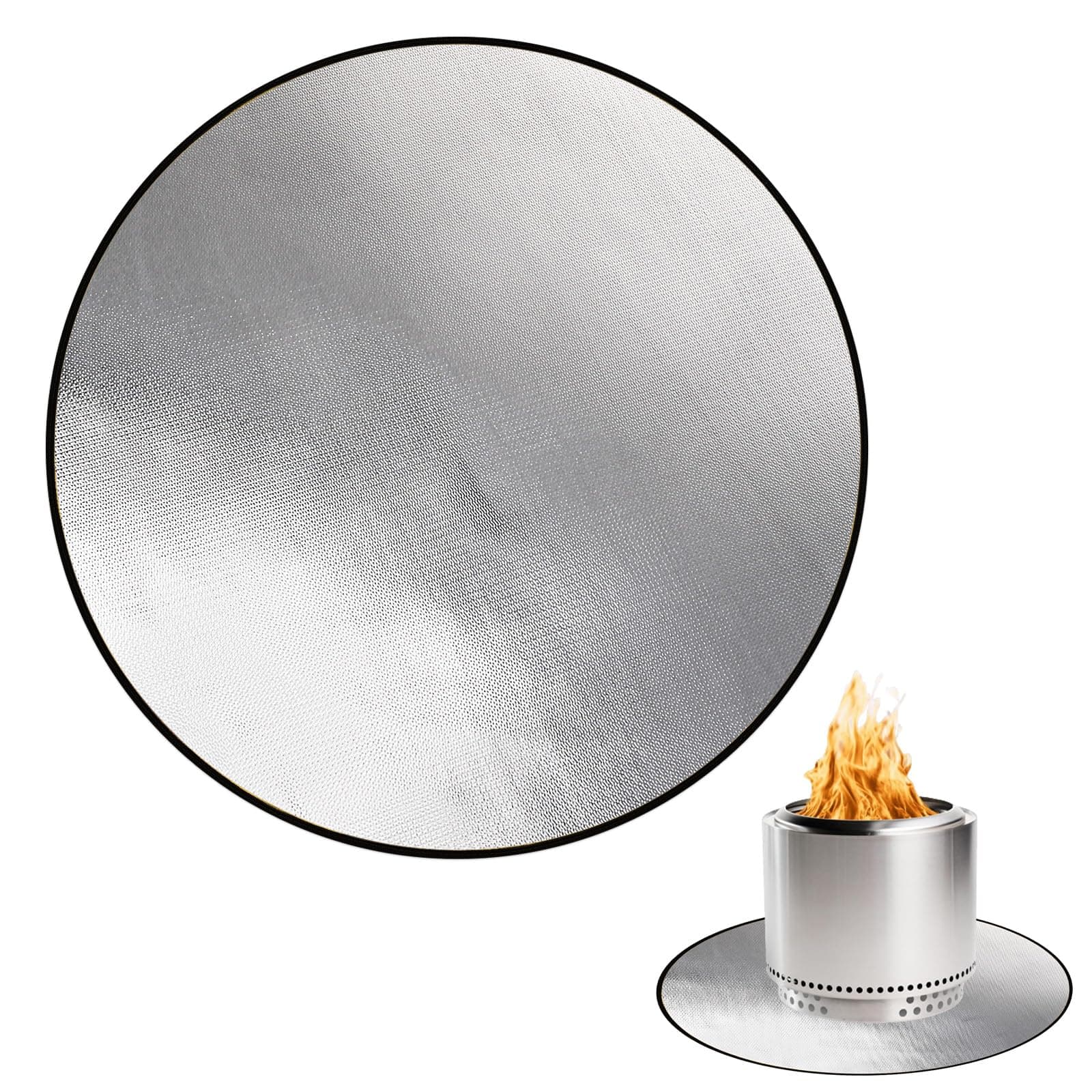 DocSafe 38" Round Fire Pit Mat for Solo Stove Bonfire,4-Layer Double-Sided Fireproof Heat Insulated Under Grill Mat Protector for Deck,Patio,BBQ,Oil-Proof and Reusable and Waterproof,Black＆Silver