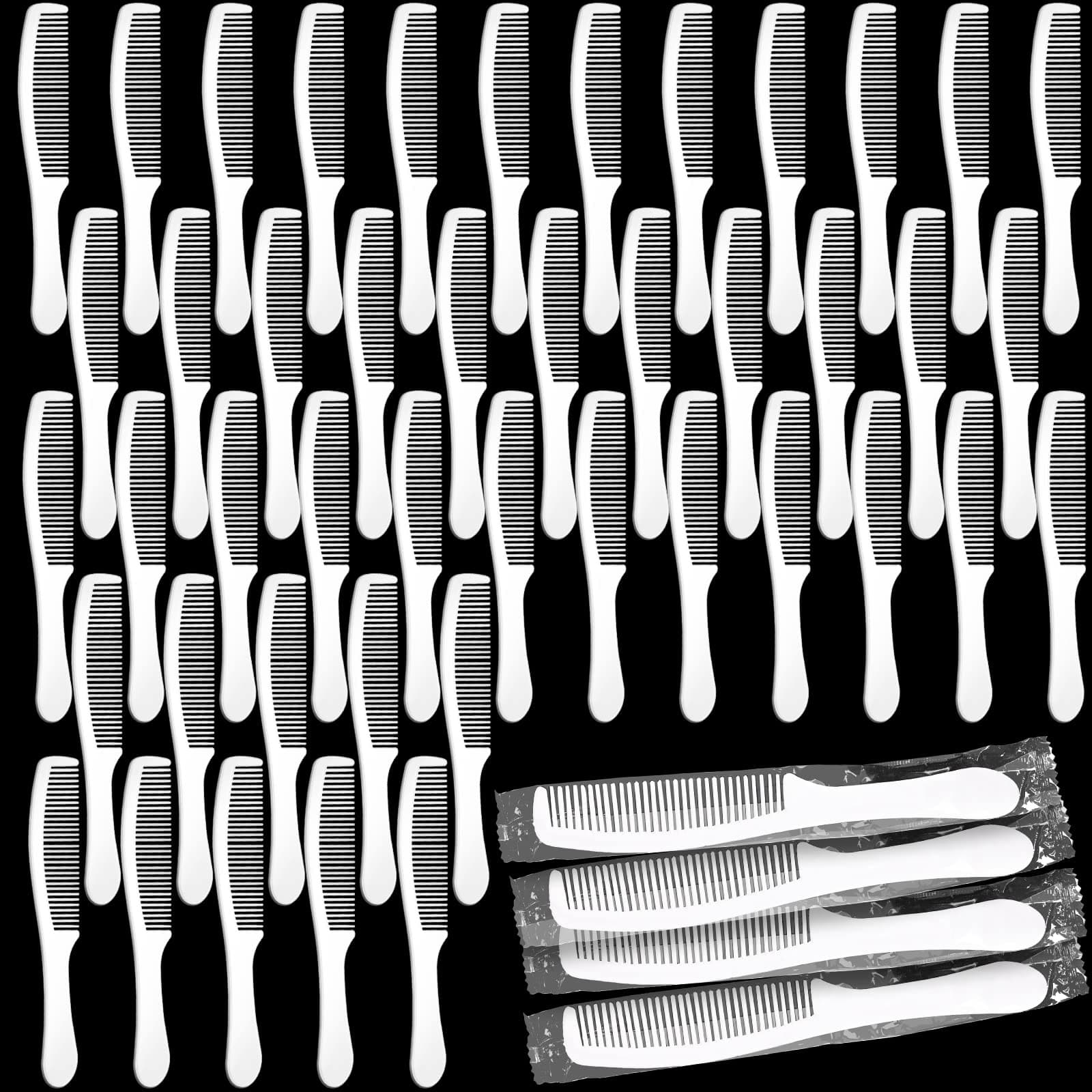 CHENGU Combs Individually Wrapped, 200 Pcs Disposable Combs in Bulk Plastic Unbreakable Comb Set Long Handle Hair Combs Suitable for Family, Hotel, Travel, Homeless, Shelter, Nursing, Charity (White)