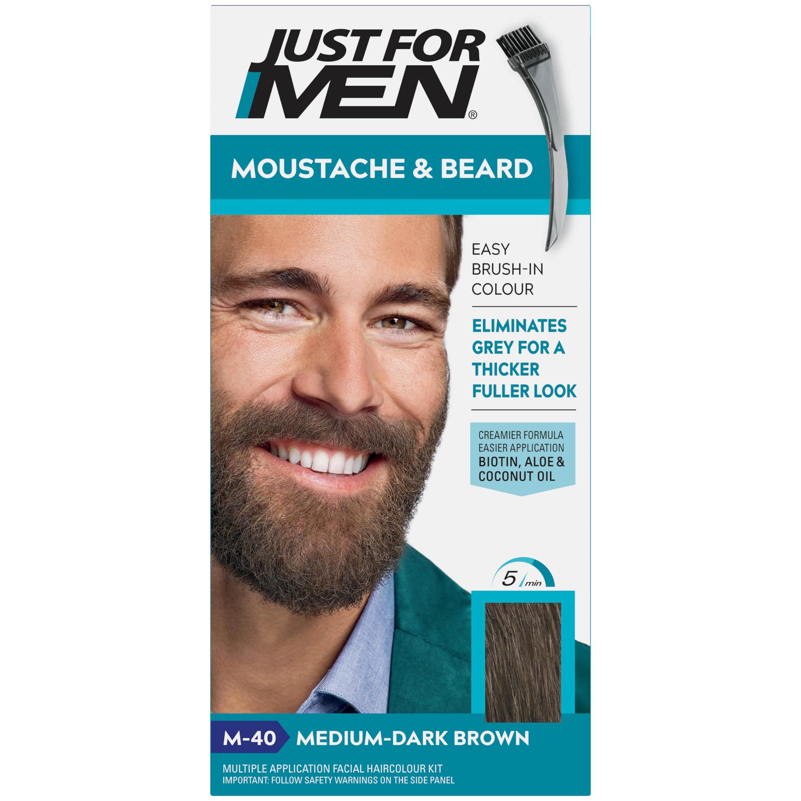 Moustache & Beard Medium-Dark Brown Dye, Eliminates Grey for a Thicker & Fuller Look, M40