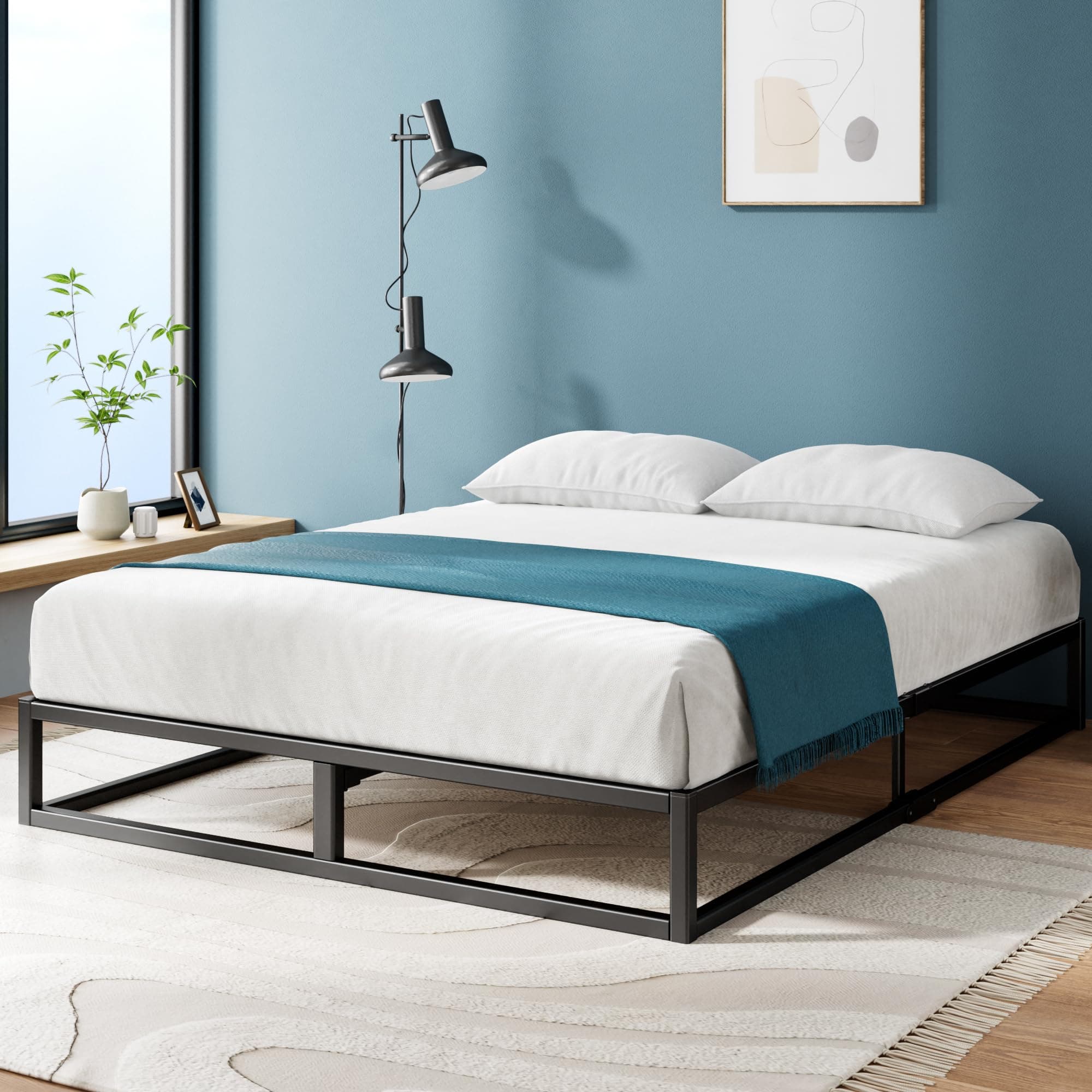 Joseph 10 Inch Platform Bed Frame, Wood Slat Support, No Box Spring Needed, Eco Friendly WonderBox(TM) Packaging, Easy Assembly, Black, King