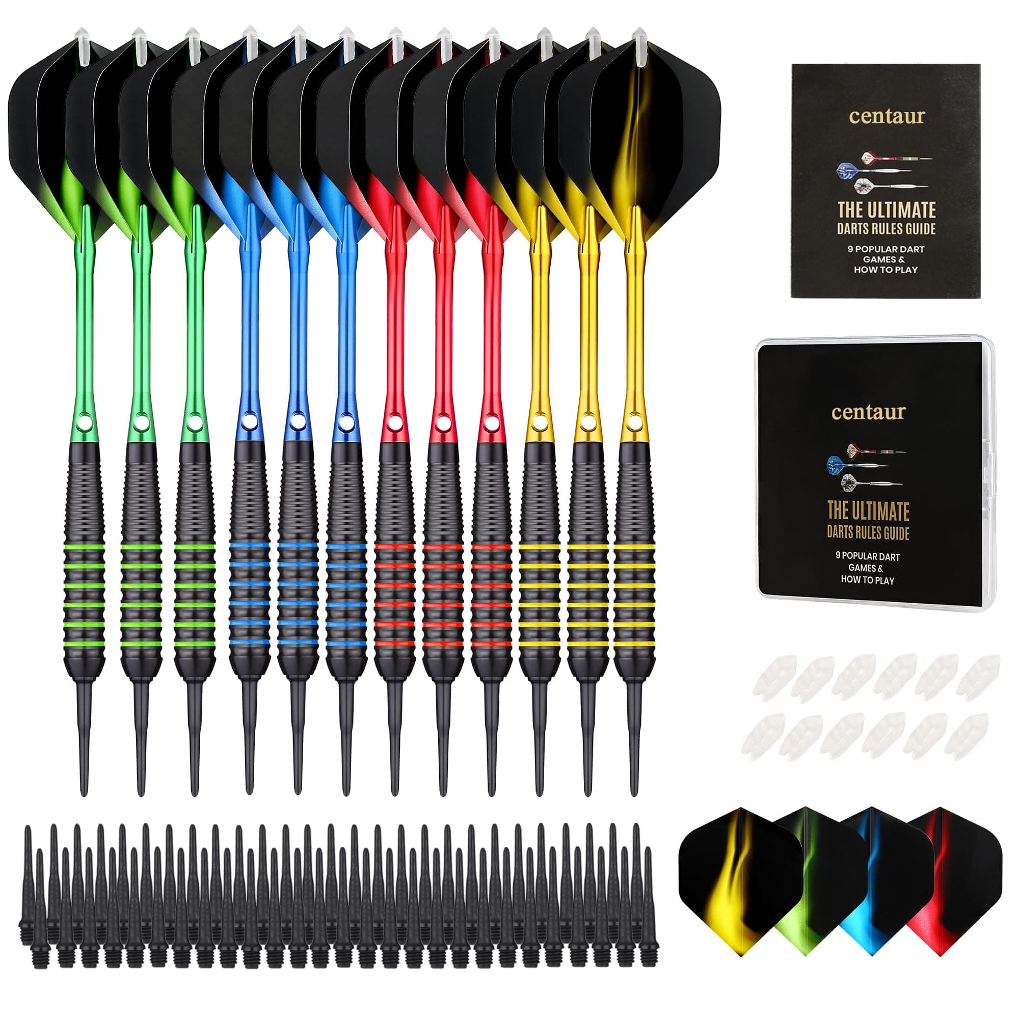 centaur 12 Pack Soft Tip Darts, Professional 18 Gram Plastic Tip Dart Sets with 4 Colors Premium Aluminum Shafts 100 Dart Tips 16 Dart Flights and Dart Case for Electronic Dart Board