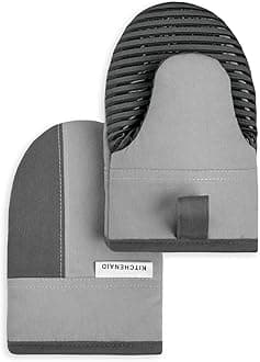 KitchenAid Beacon Two-Tone Non-Slip Mini Oven Mitt Set, Cool Grey/Frost Grey, 5.5"x8", 2 Piece