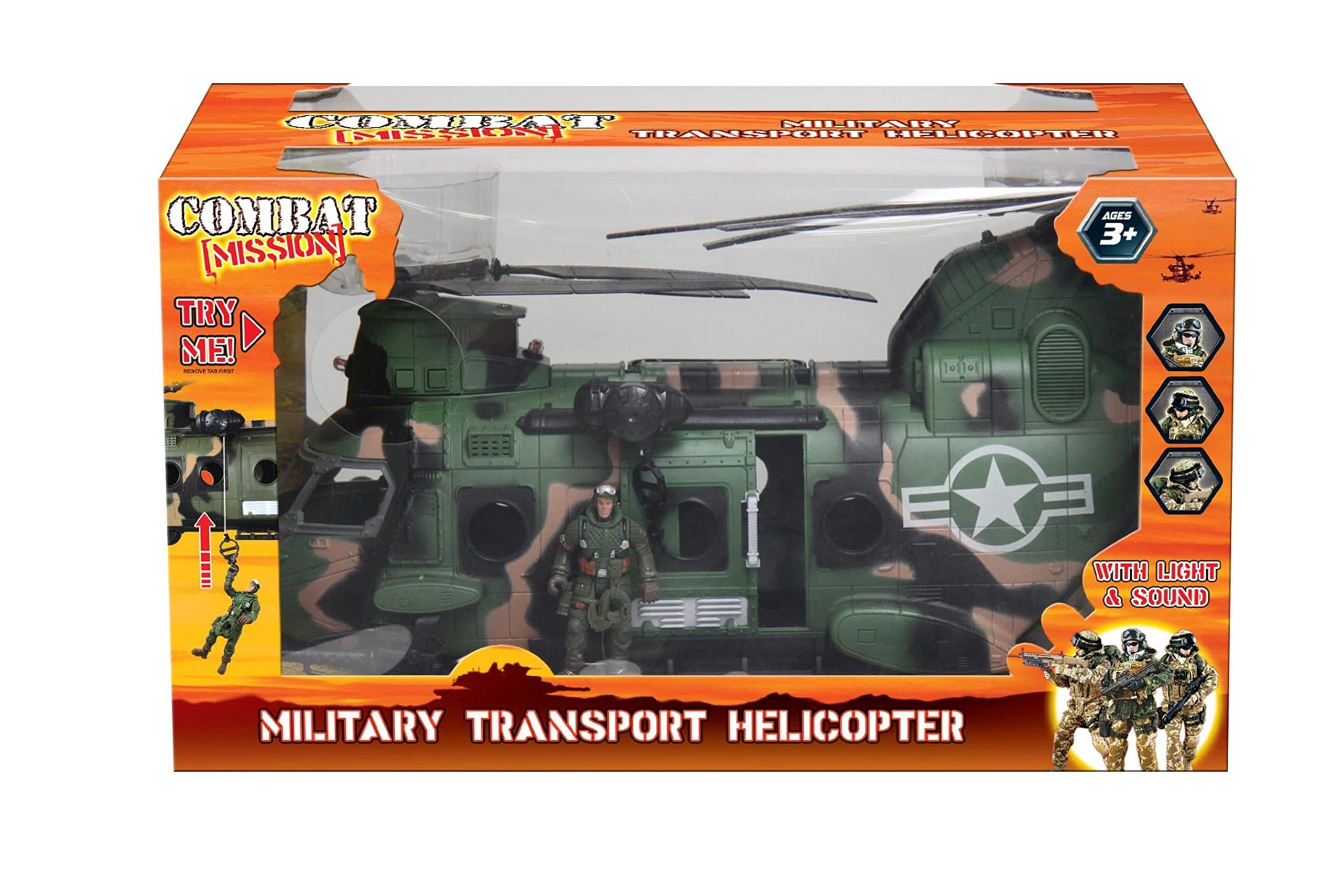 Combat Mission Double Bladed Military Helicopter Playset (Multi-Colour)