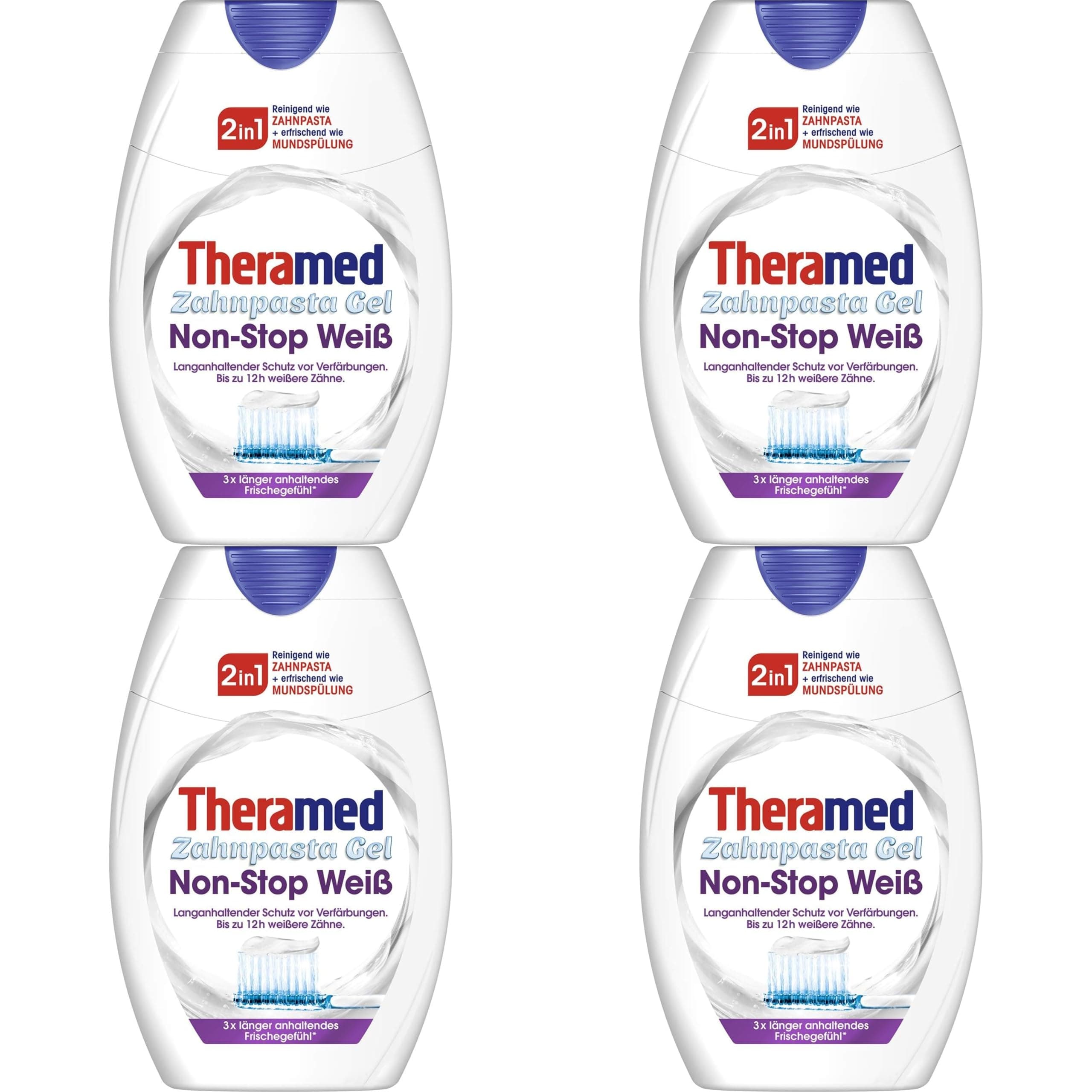 Theramed Toothpaste 2 in 1 Non-Stop White, Fluoride Toothpaste, Freshens Breath and Protects Teeth, 75 ml Toothpaste Multipack (Pack of 4), with Treseida Thank You Card