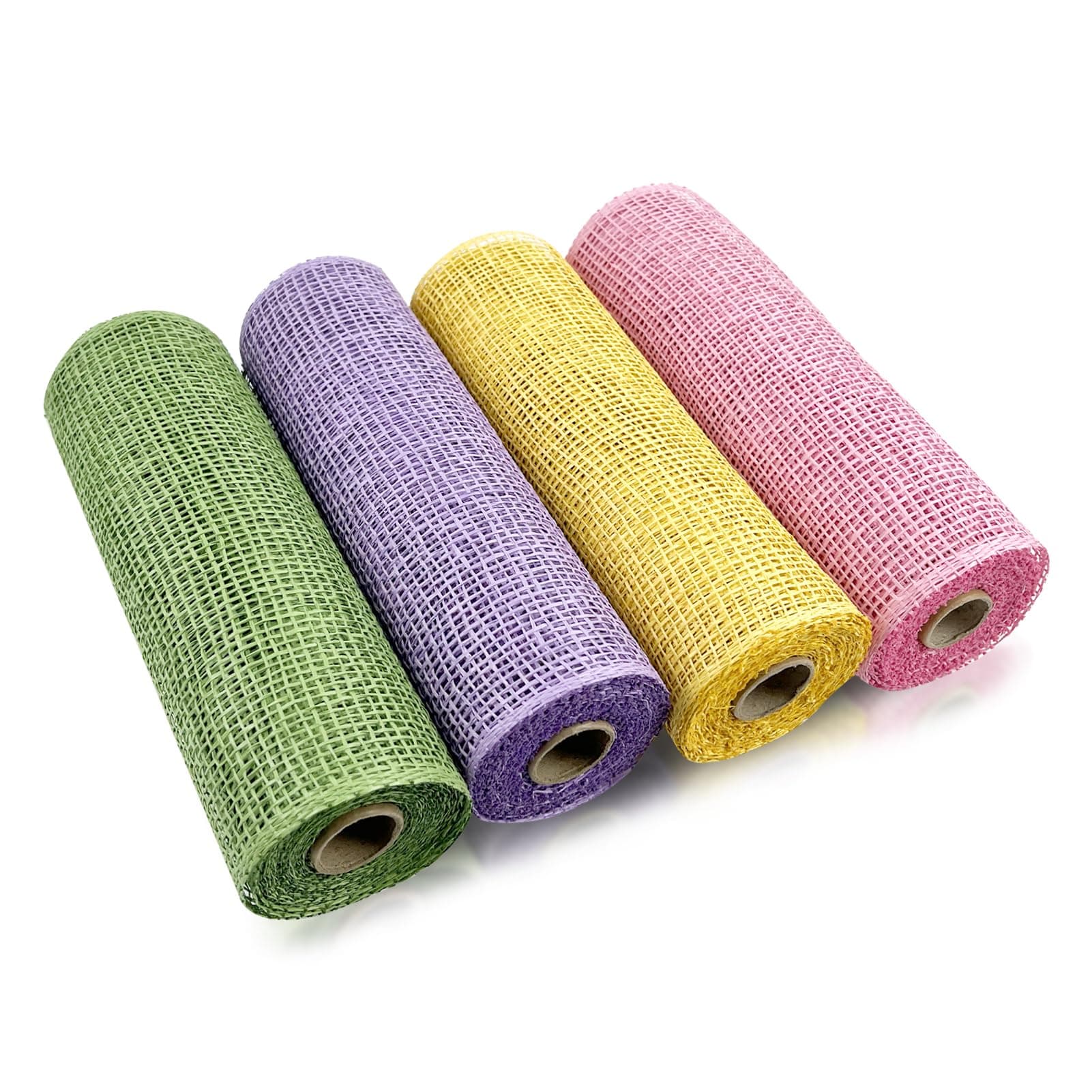 4 Roll Poly Easter Burlap Deco Ribbon Roll Edge 10 Inch x 15 ft Poly Decorations Ribbon for Spring Summer Easter Holiday Craft Wreaths Decorating