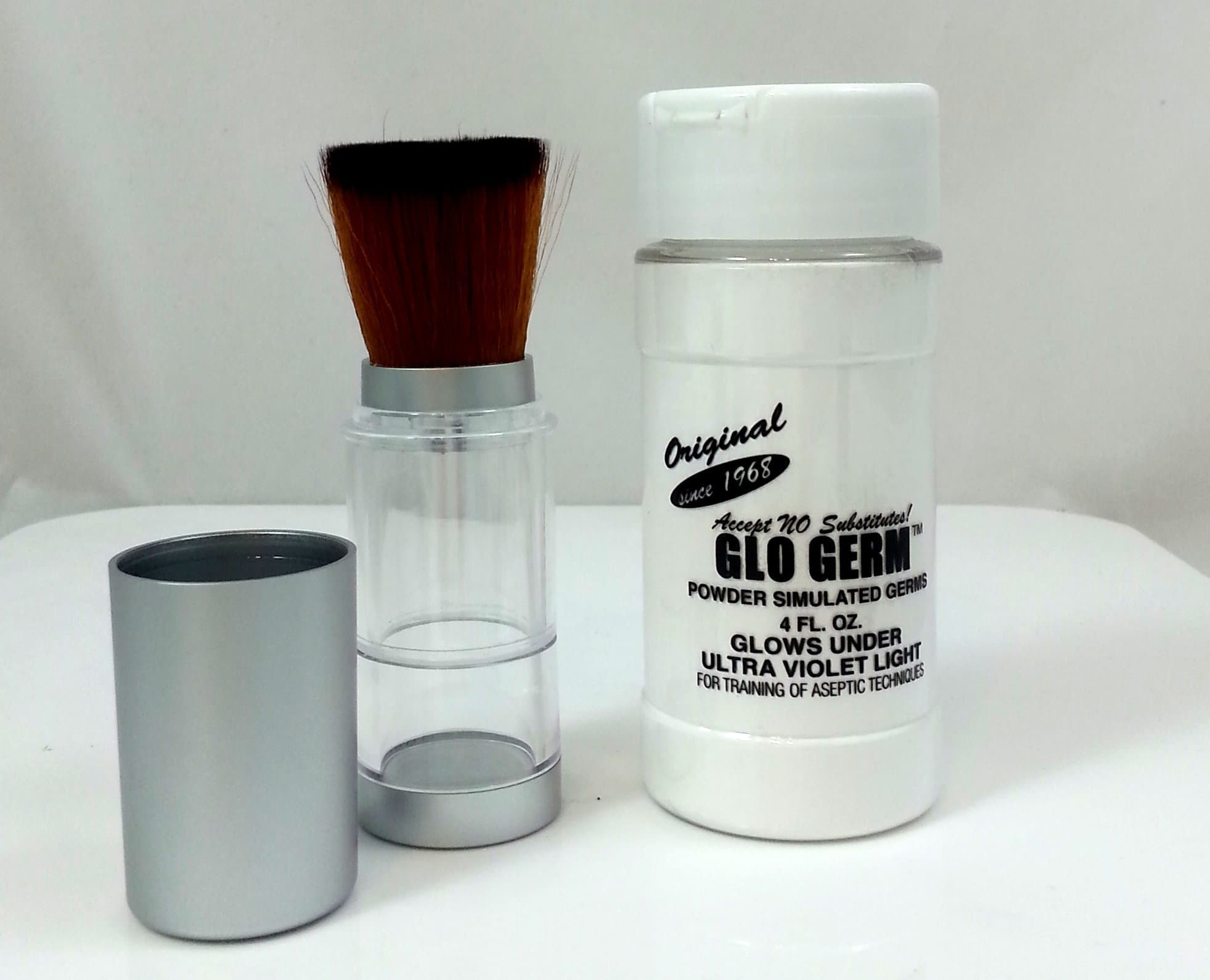 Glo Germ Powder 4oz with Glo-Brush Applicator for Simulated Germs