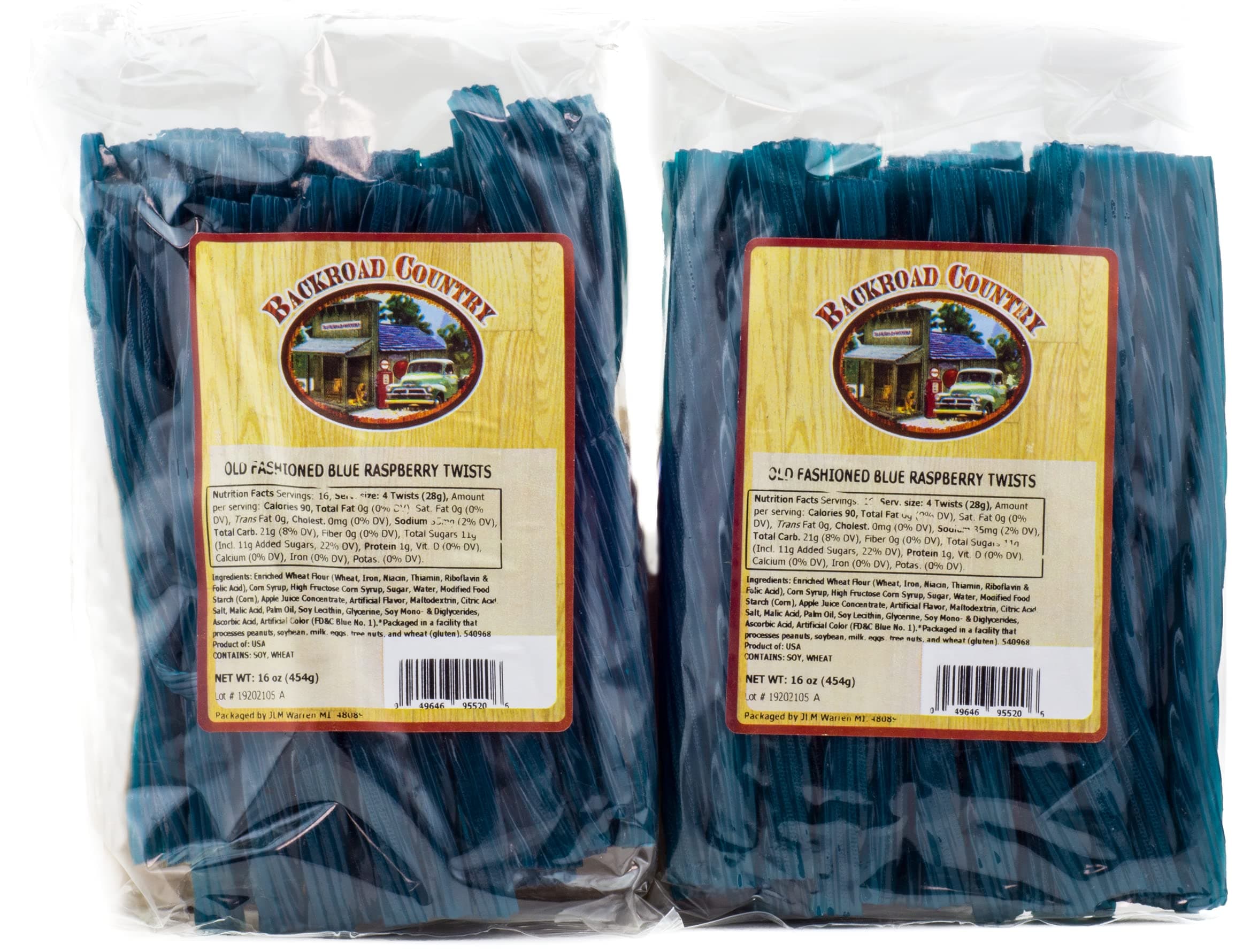 Backroad Country Old Fashioned Blue Raspberry Twists - Licorice Candy - Made in the USA - 16 OZ (Pack of 2)