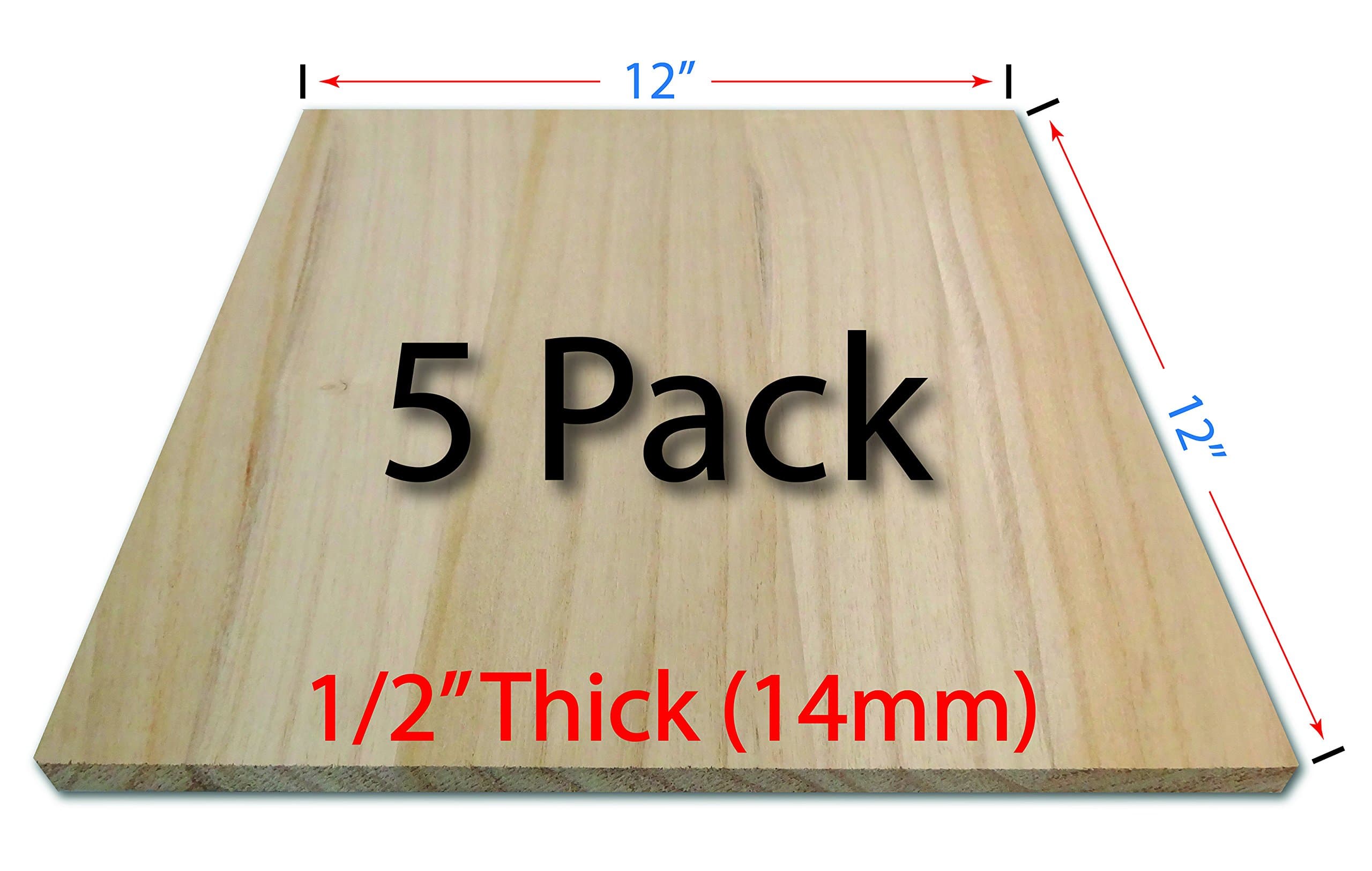 OldBleu Wood Breaking Boards - 5 Pack - 1/2" Thick (14mm) - 12"x12" - Paulownia Solid Wood - Karate - Taekwondo