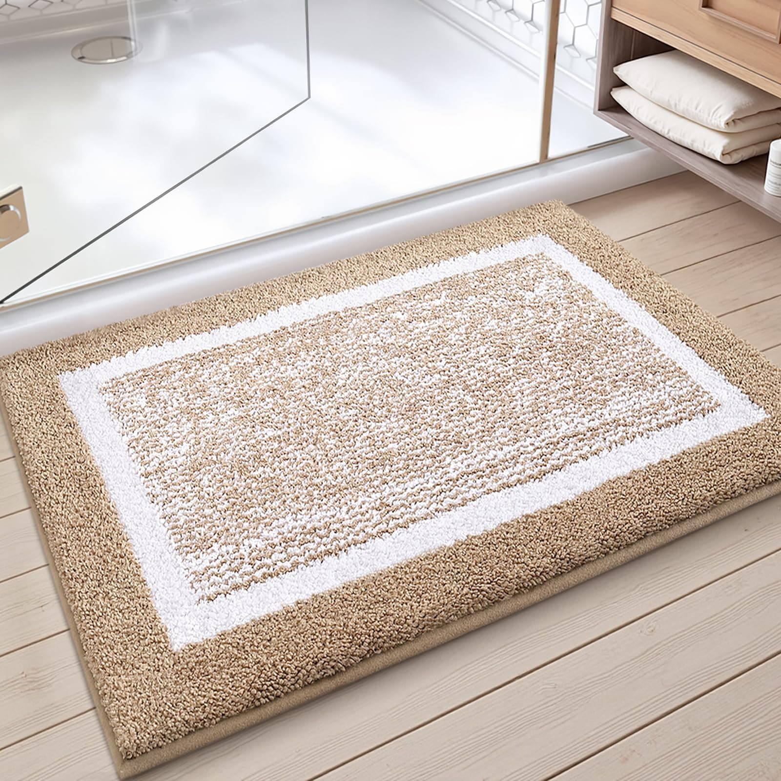 Color&Geometry Absorbent Bath Mat 50 x 75 cm, Soft Bathroom Mat Non Slip, Machine Washable Bathroom Rug, Bathmat Bath Mats for Bathroom Bathtub (Beige)