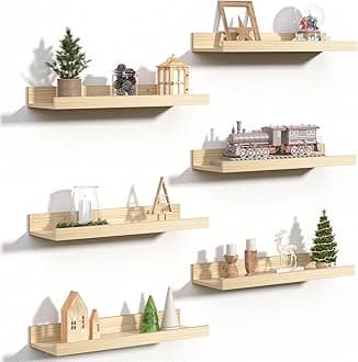 upsimples Floating Shelves for Wall, Wall Shelves for Decor Storage Set of 6, Wall Mounted Wood Shelf for Bedroom, Living Room, Bathroom, Kitchen, Picture Ledge Shelves, Natural