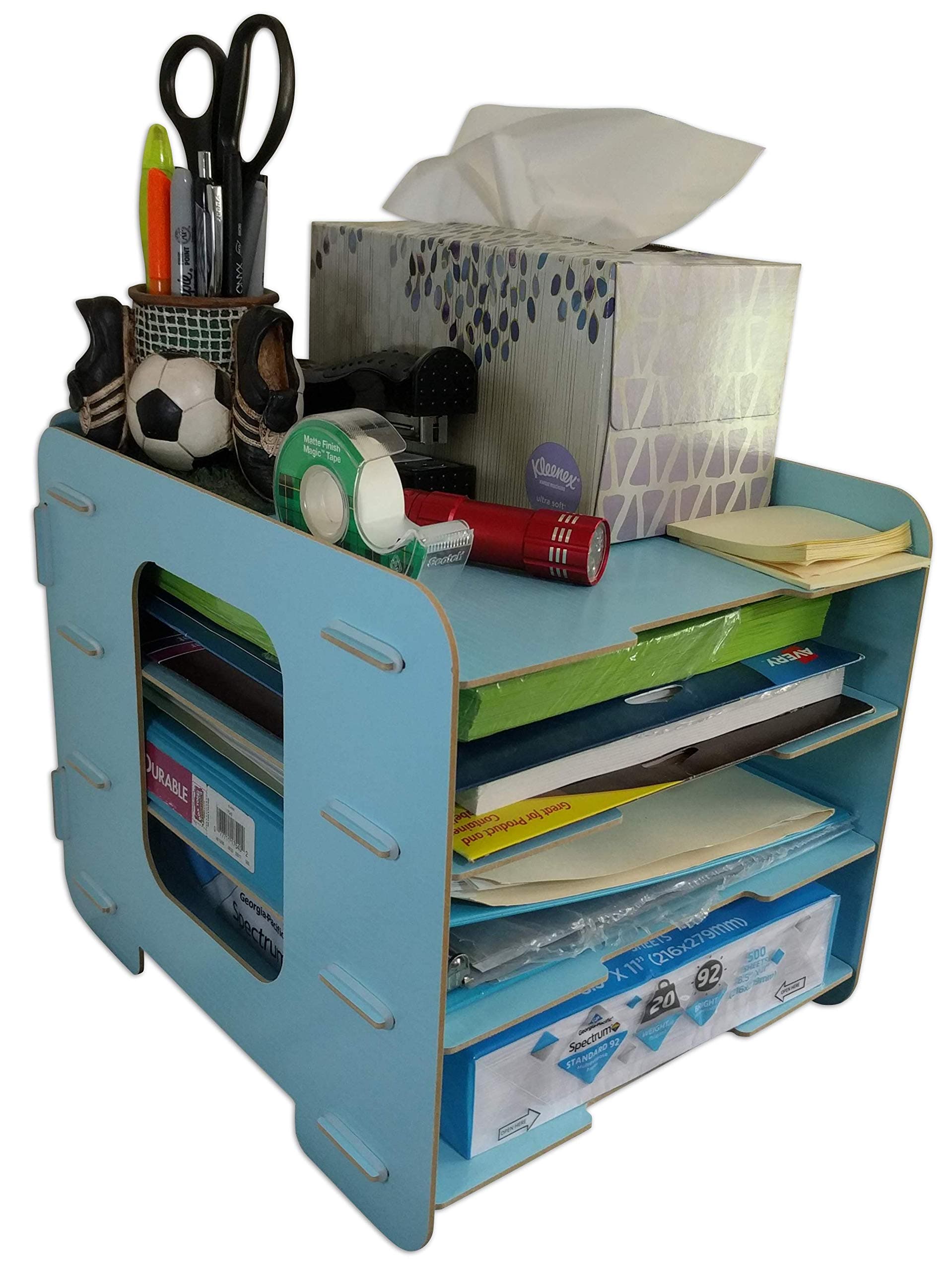 C&K Solutions Four Tier Desk Organizer Paper Storage, Desktop Office Organization Sorter, Light Blue