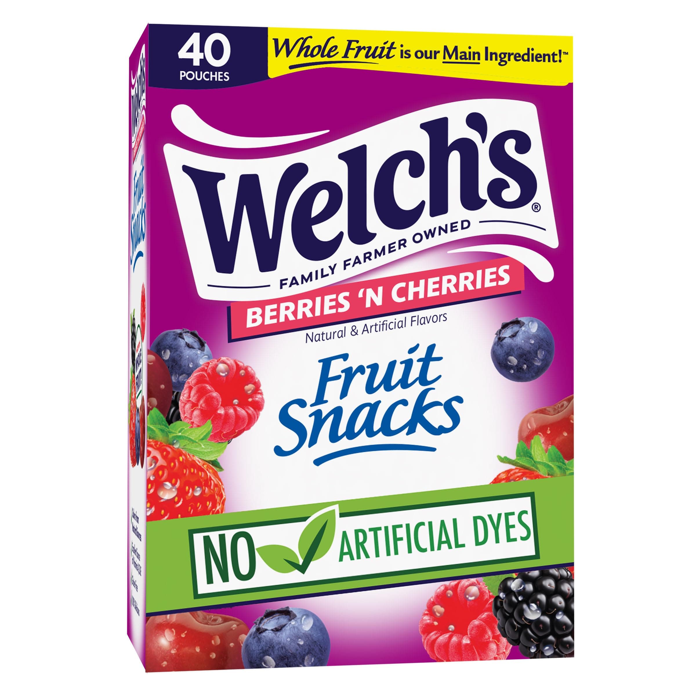 Fruit Snacks, Berries 'N Cherries, Bulk Pack, Individual Single Serve Bags, 0.8 oz (Pack of 40)