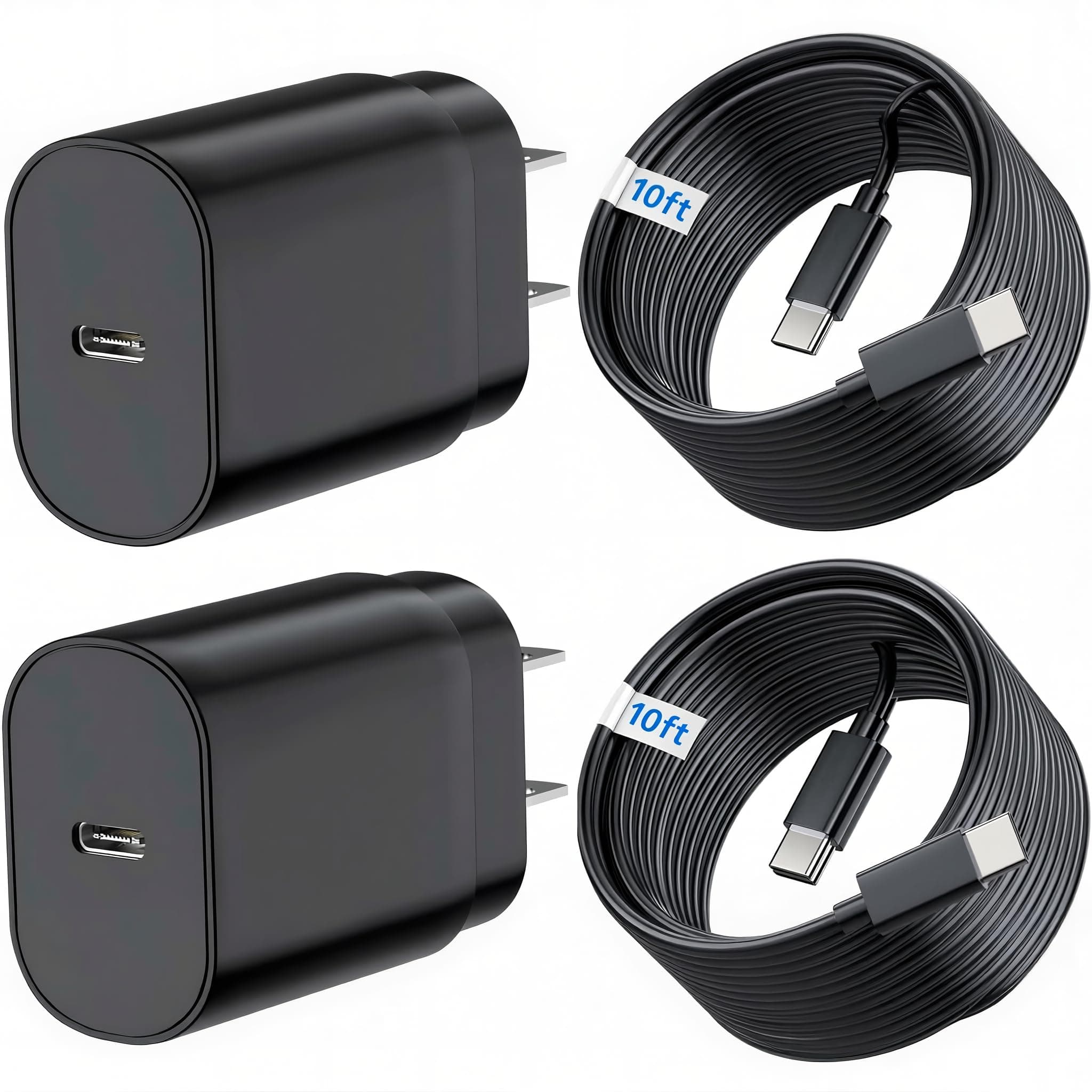 TT&C 2-Pack 30W USB-C Charger Set (2X Mini Plugs + 2X 10ft Extra Long Cables)...