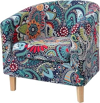 2 Pieces Printed Tub Chair Slipover with Cushion Cover, Removable Stretch Club Chair Cover for IKEA Tullsta, Armchair Cover Furniture Protector for Living Room,Blue Green